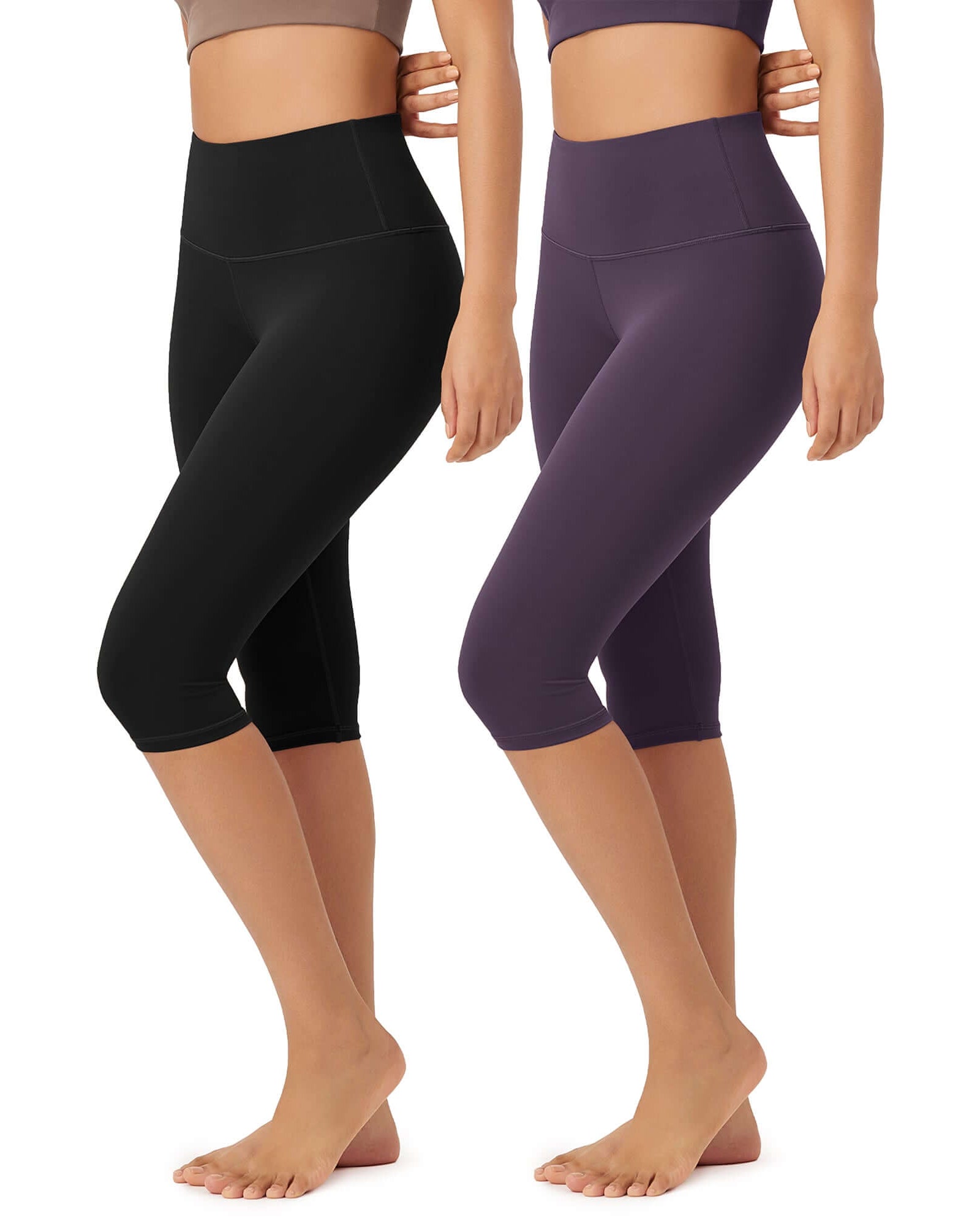 ODLEX 2-Pack 14 High Waist Knee Length Workout Athletic Running Capris Leggings - ododos
