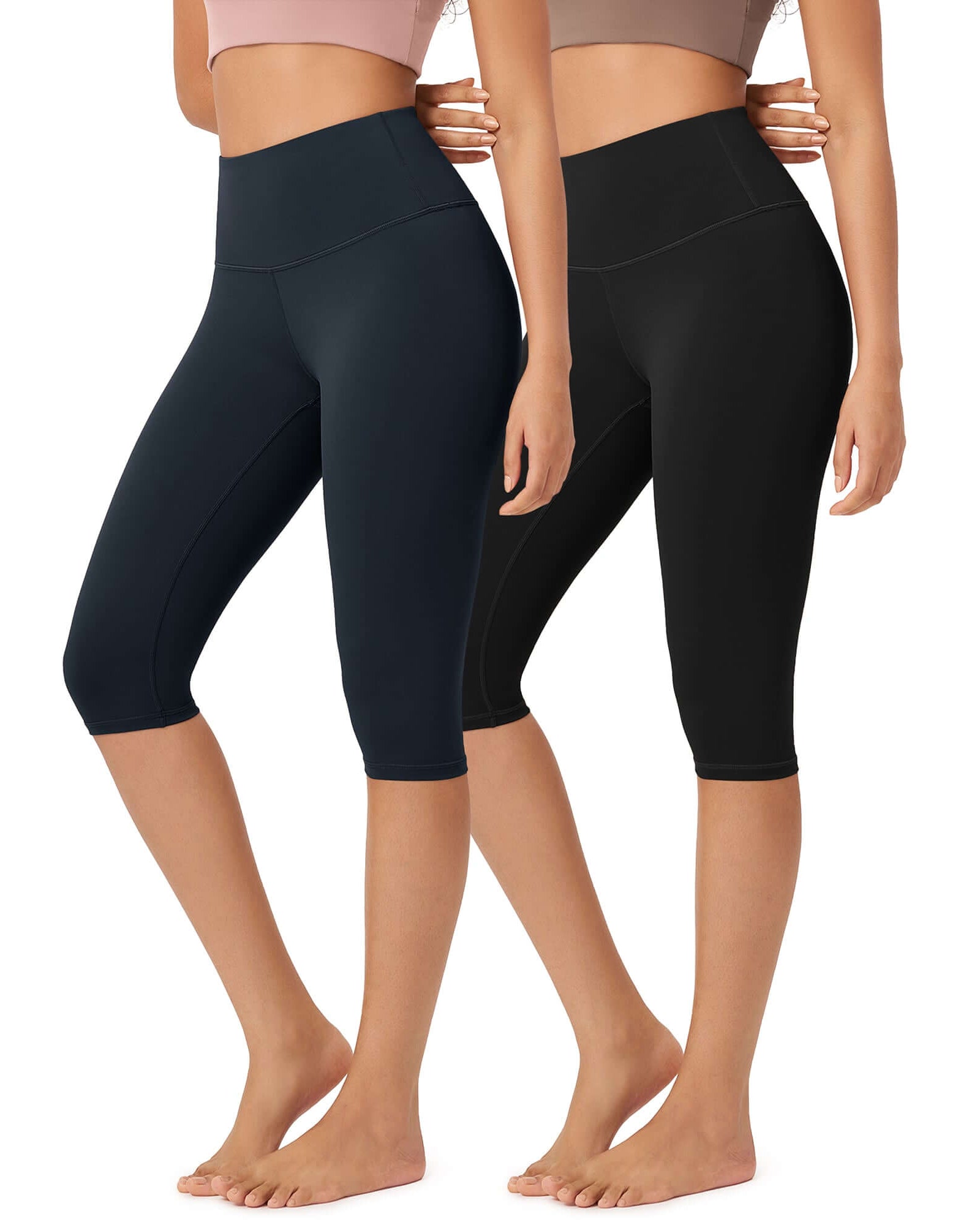 ODLEX 2-Pack 14 High Waist Knee Length Workout Athletic Running Capris Leggings - ododos