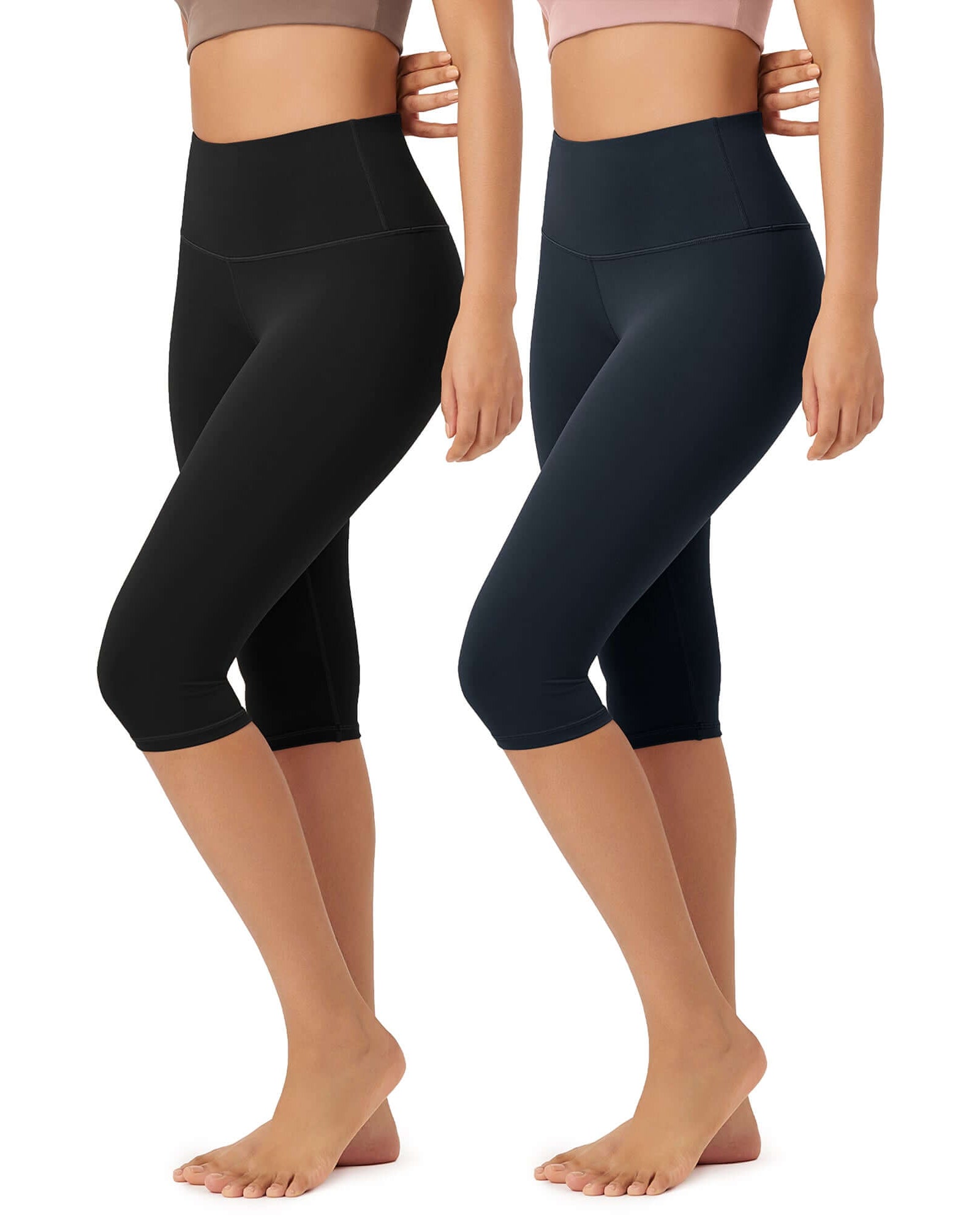 ODLEX 2-Pack 14 High Waist Knee Length Workout Athletic Running Capris Leggings - ododos