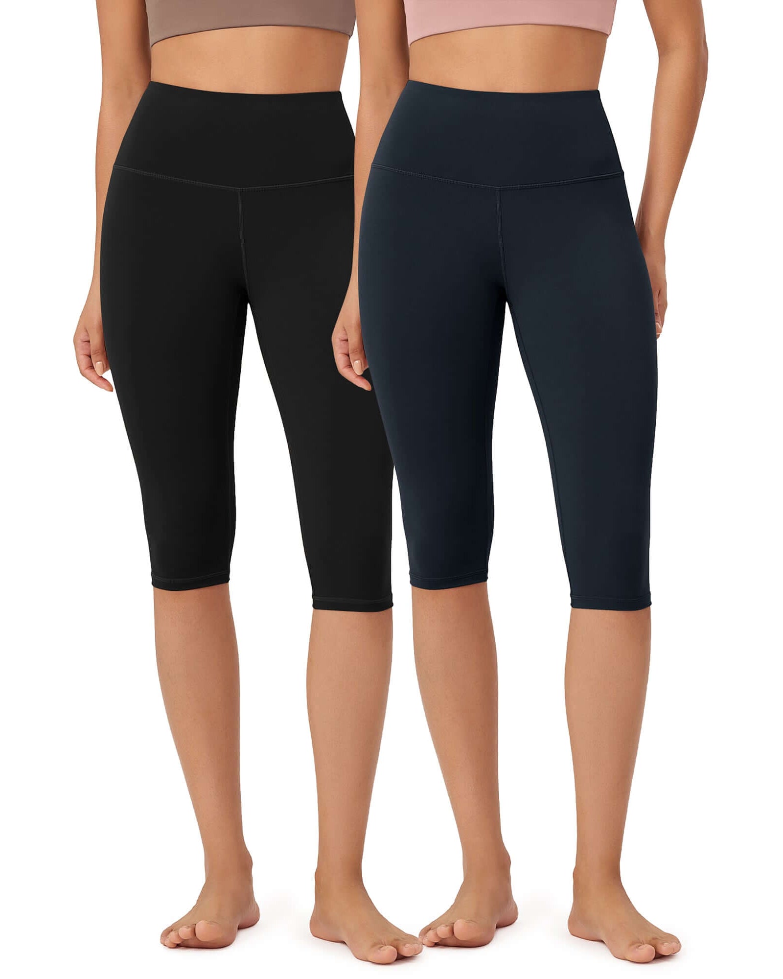 ODLEX 2-Pack 14 High Waist Knee Length Workout Athletic Running Capris Leggings - ododos