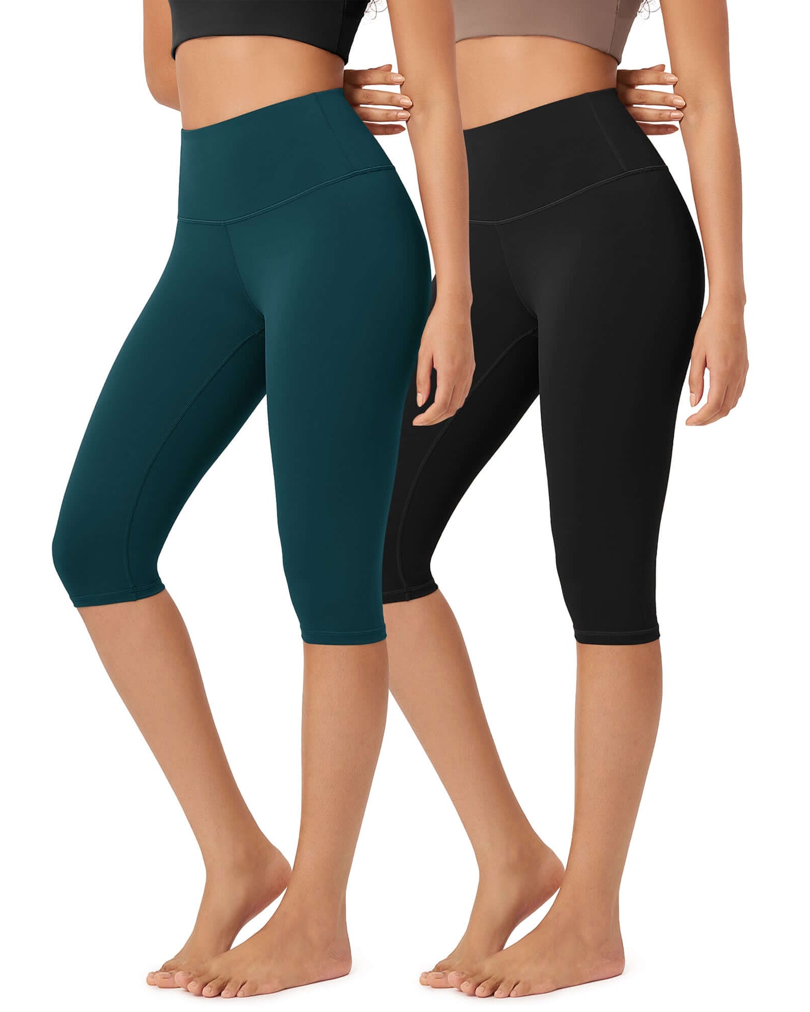 ODLEX 2-Pack 14 High Waist Knee Length Workout Athletic Running Capris Leggings - ododos