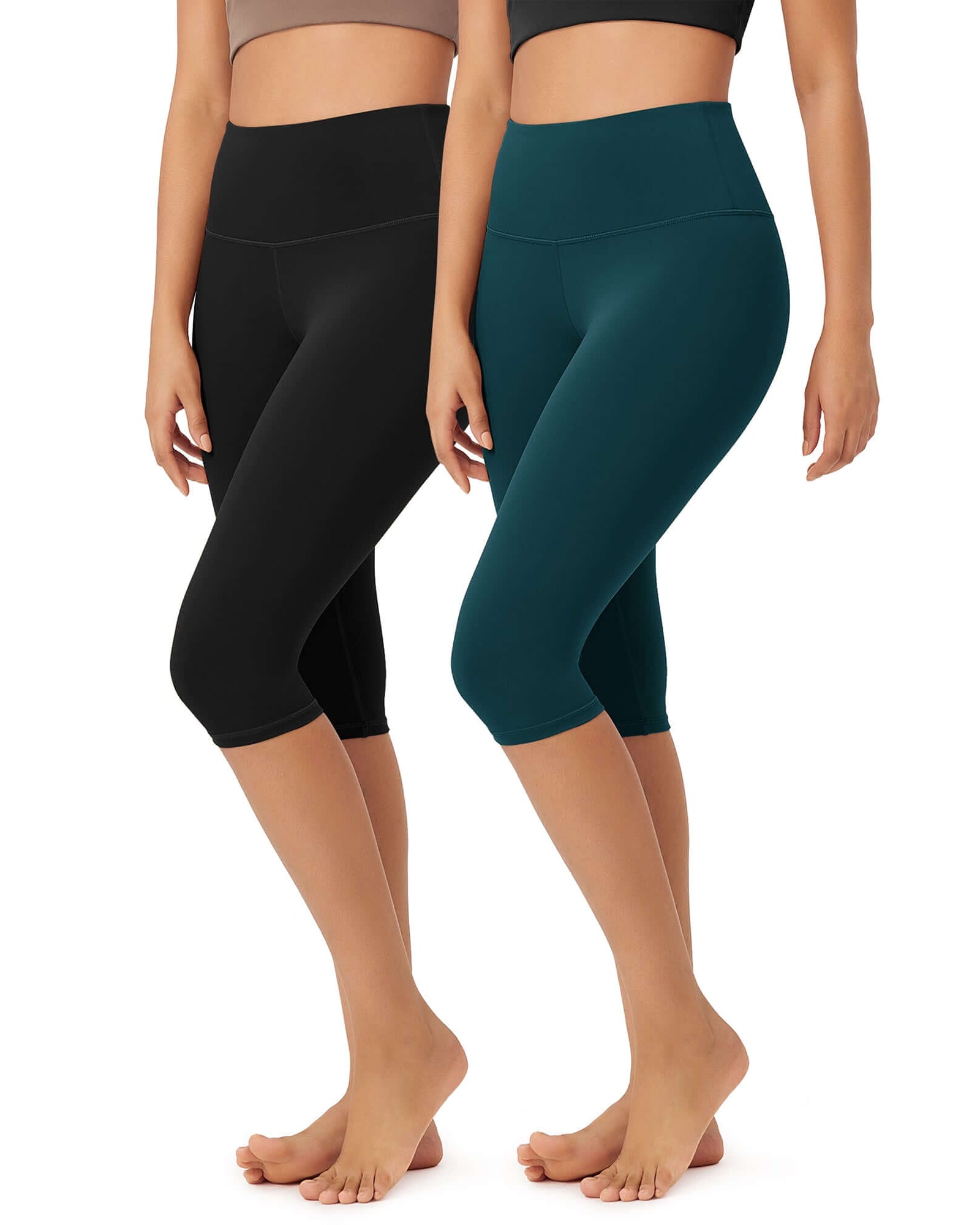 ODLEX 2-Pack 14 High Waist Knee Length Workout Athletic Running Capris Leggings - ododos