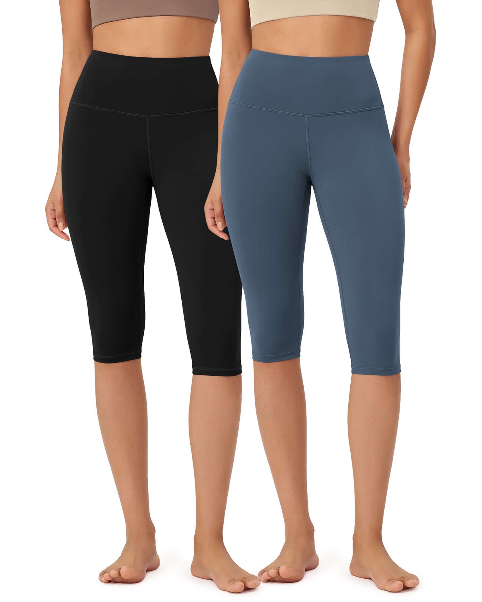 ODLEX 2-Pack 14 High Waist Knee Length Workout Athletic Running Capris Leggings - ododos