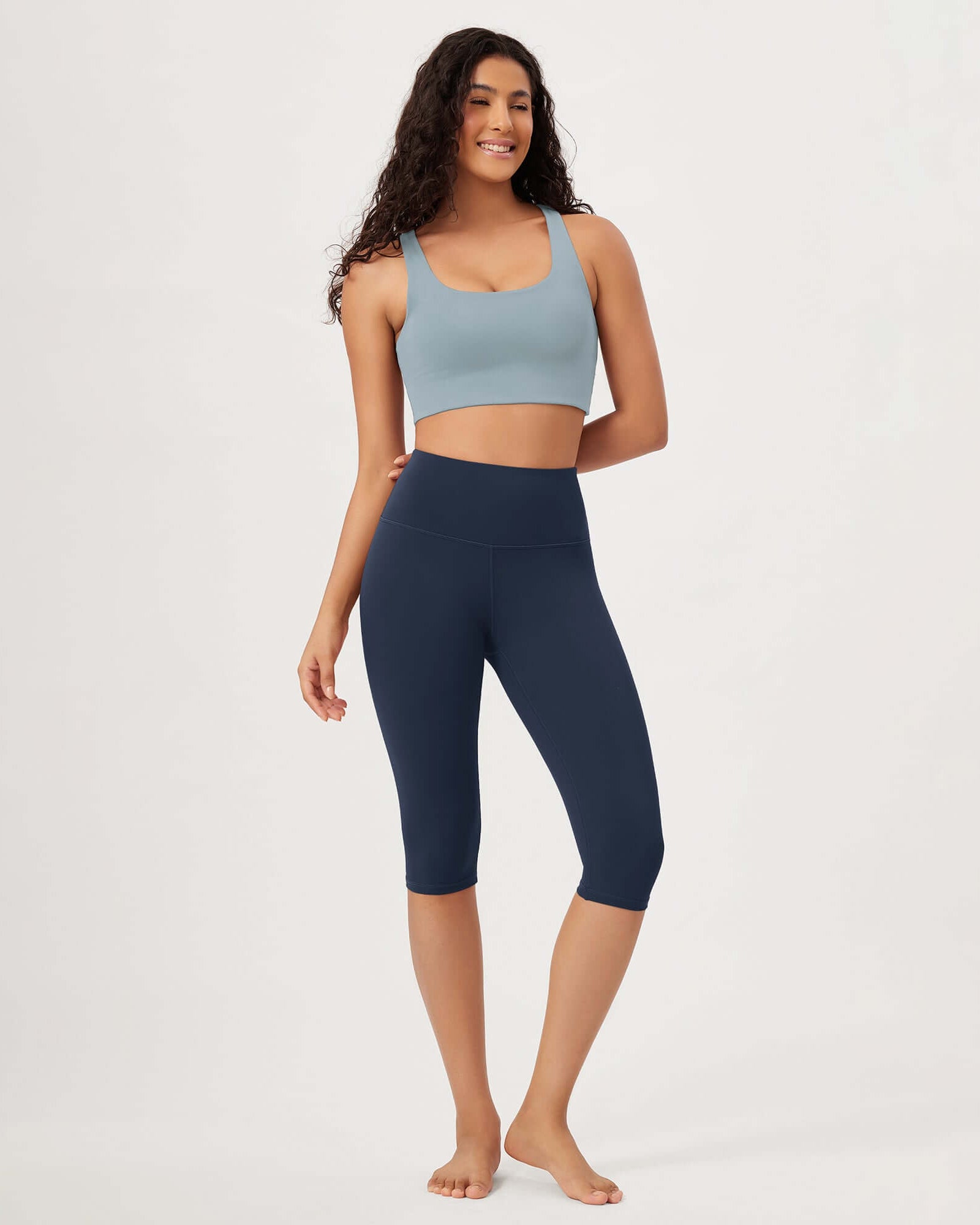 ODLEX 2-Pack 14 High Waist Knee Length Workout Athletic Running Capris Leggings - ododos