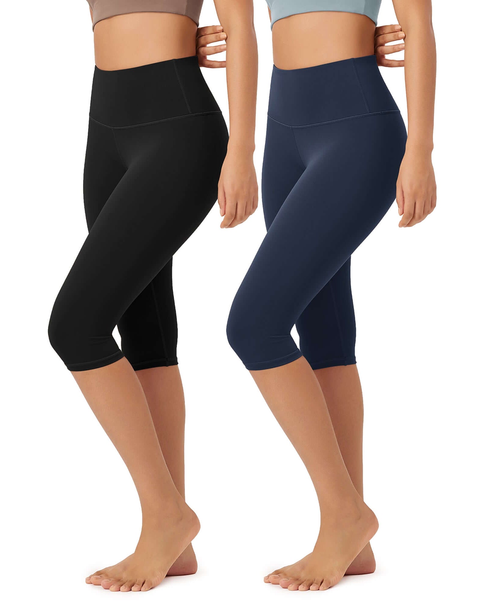 ODLEX 2-Pack 14 High Waist Knee Length Workout Athletic Running Capris Leggings - ododos