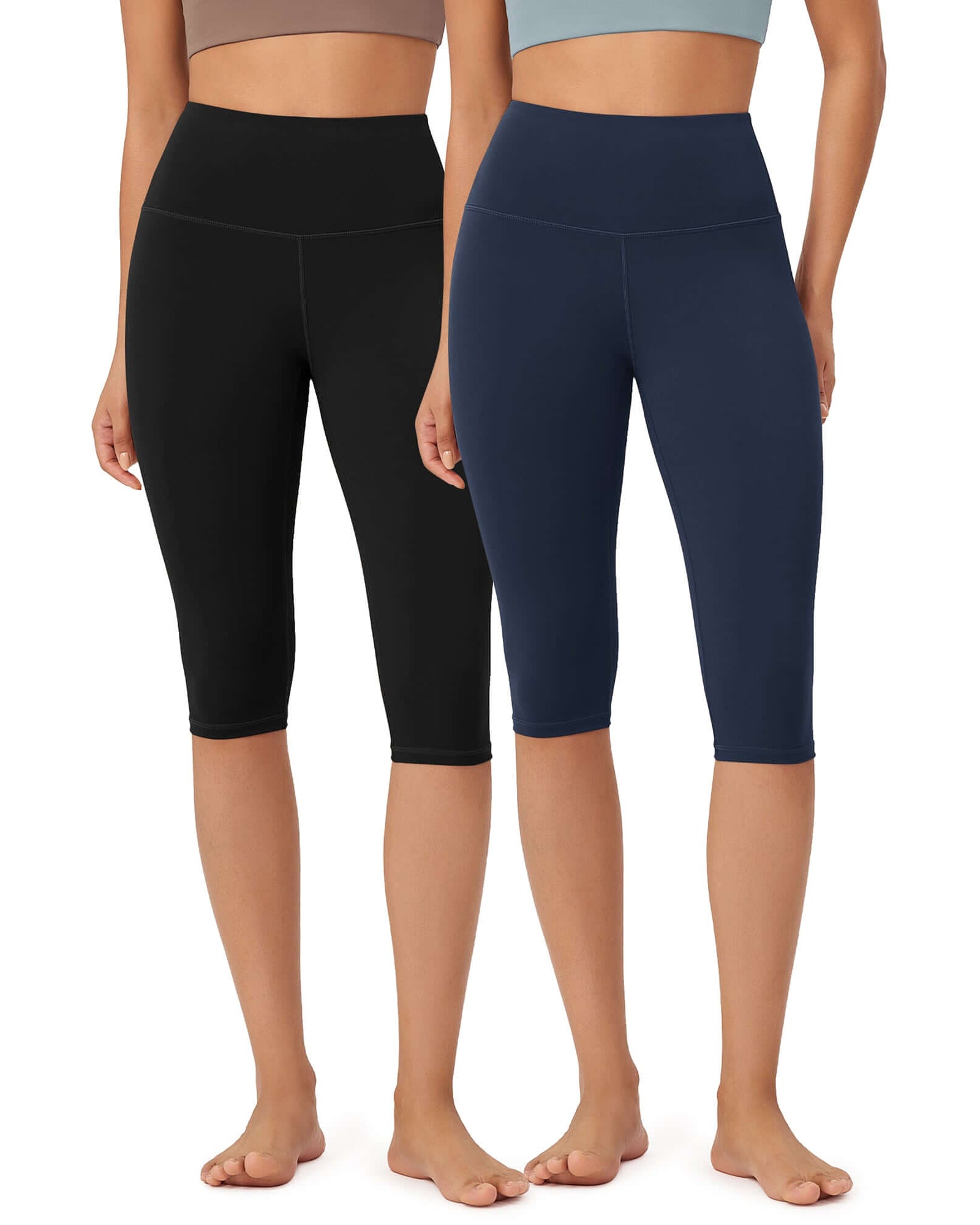 ODLEX 2-Pack 14 High Waist Knee Length Workout Athletic Running Capris Leggings - ododos