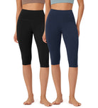 ODLEX 2-Pack 14 High Waist Knee Length Workout Athletic Running Capris Leggings - ododos