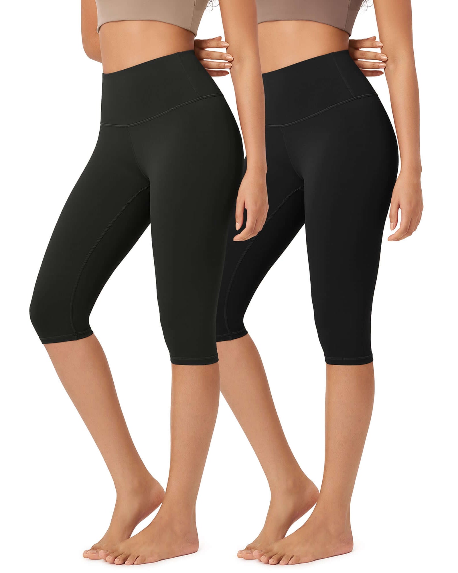 ODLEX 2-Pack 14 High Waist Knee Length Workout Athletic Running Capris Leggings - ododos