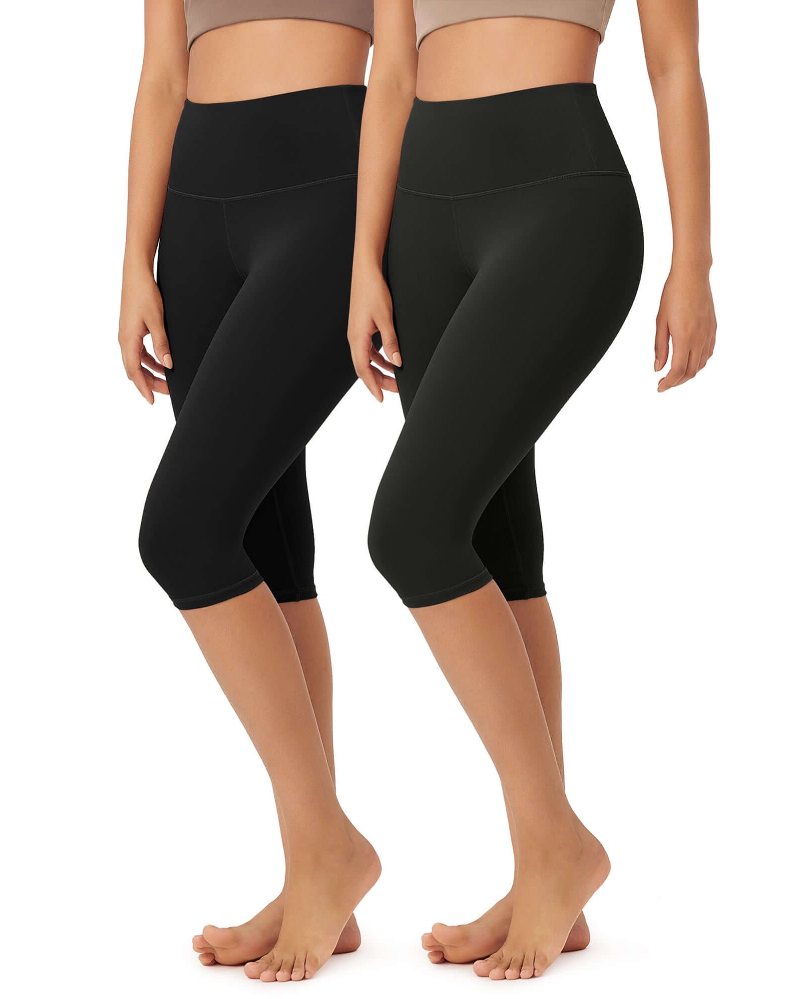 ODLEX 2-Pack 14 High Waist Knee Length Workout Athletic Running Capris Leggings - ododos