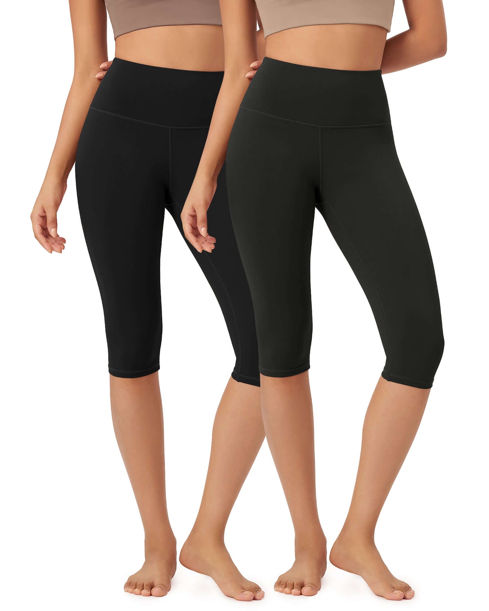 ODLEX 2-Pack 14 High Waist Knee Length Workout Athletic Running Capris Leggings Black+onyx Black Grey - ododos