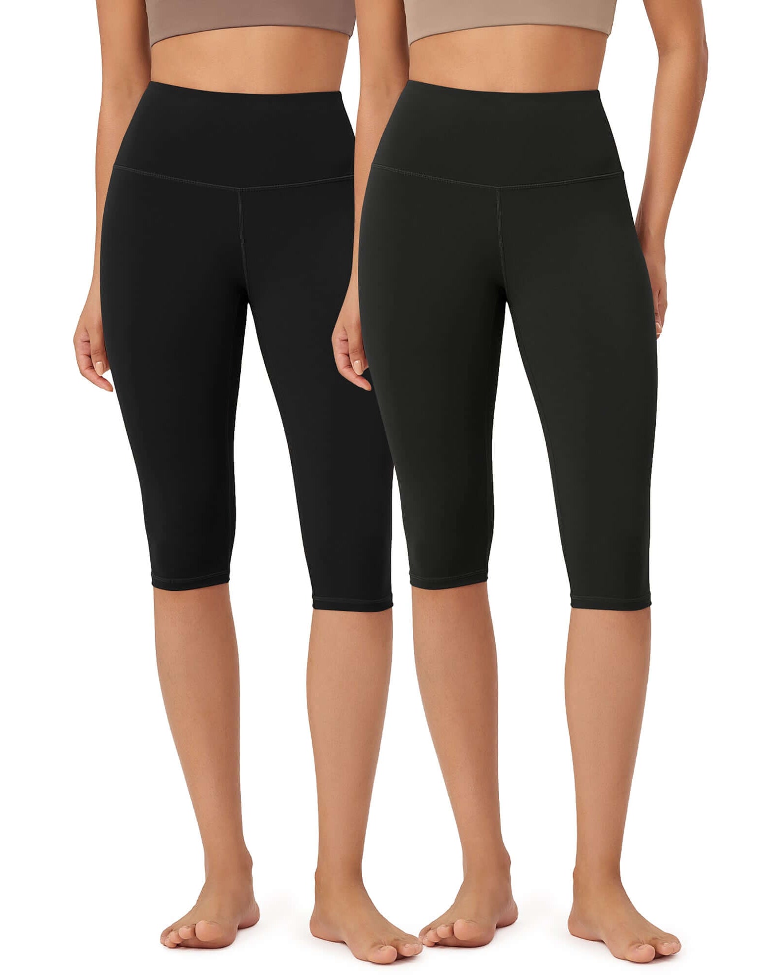 ODLEX 2-Pack 14 High Waist Knee Length Workout Athletic Running Capris Leggings - ododos