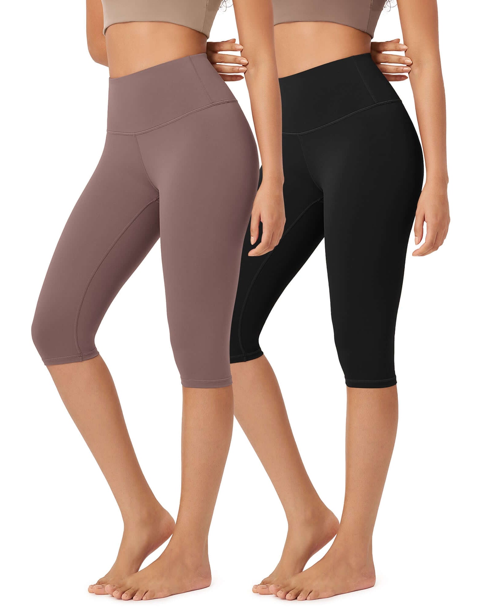 ODLEX 2-Pack 14 High Waist Knee Length Workout Athletic Running Capris Leggings - ododos