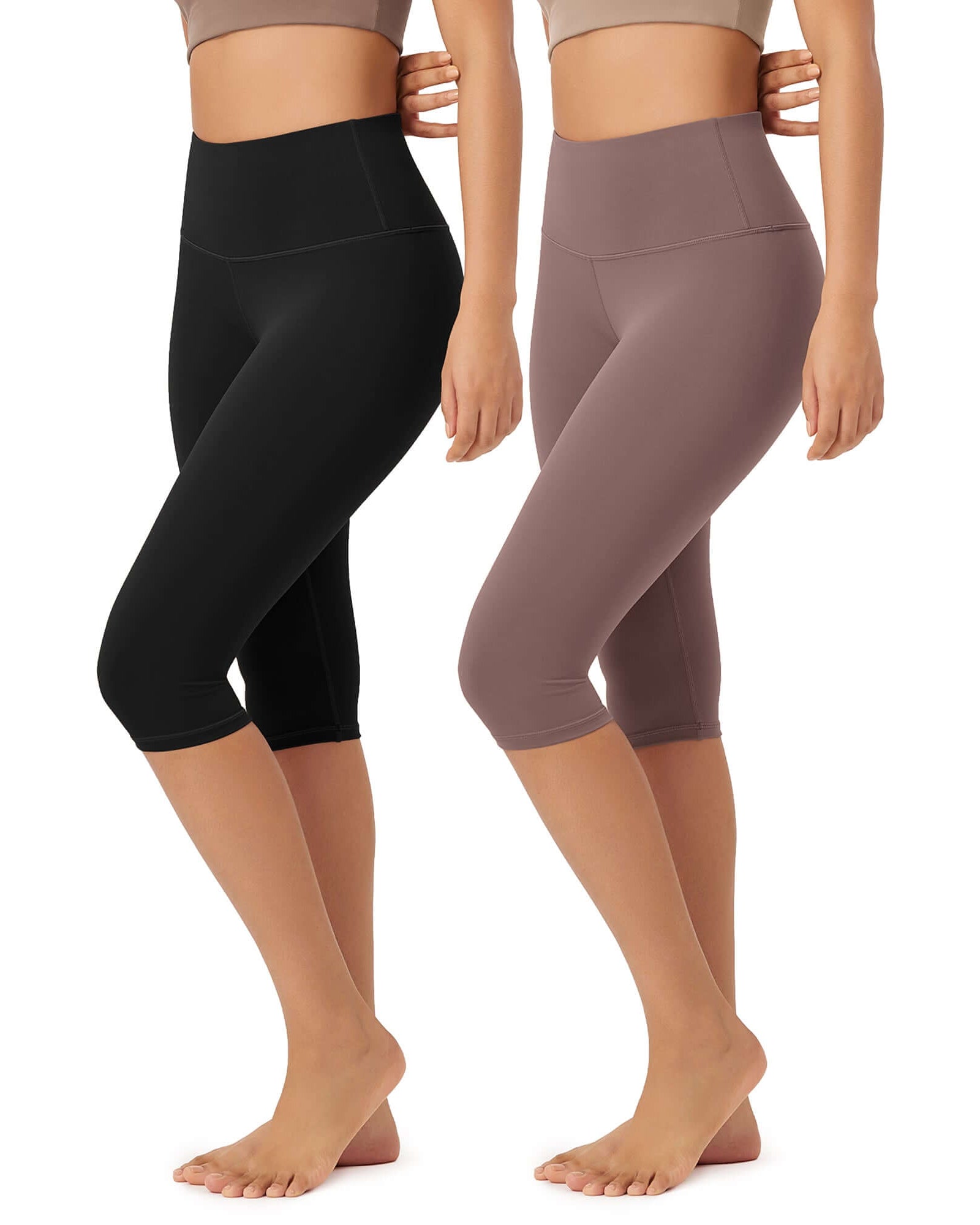 ODLEX 2-Pack 14 High Waist Knee Length Workout Athletic Running Capris Leggings - ododos