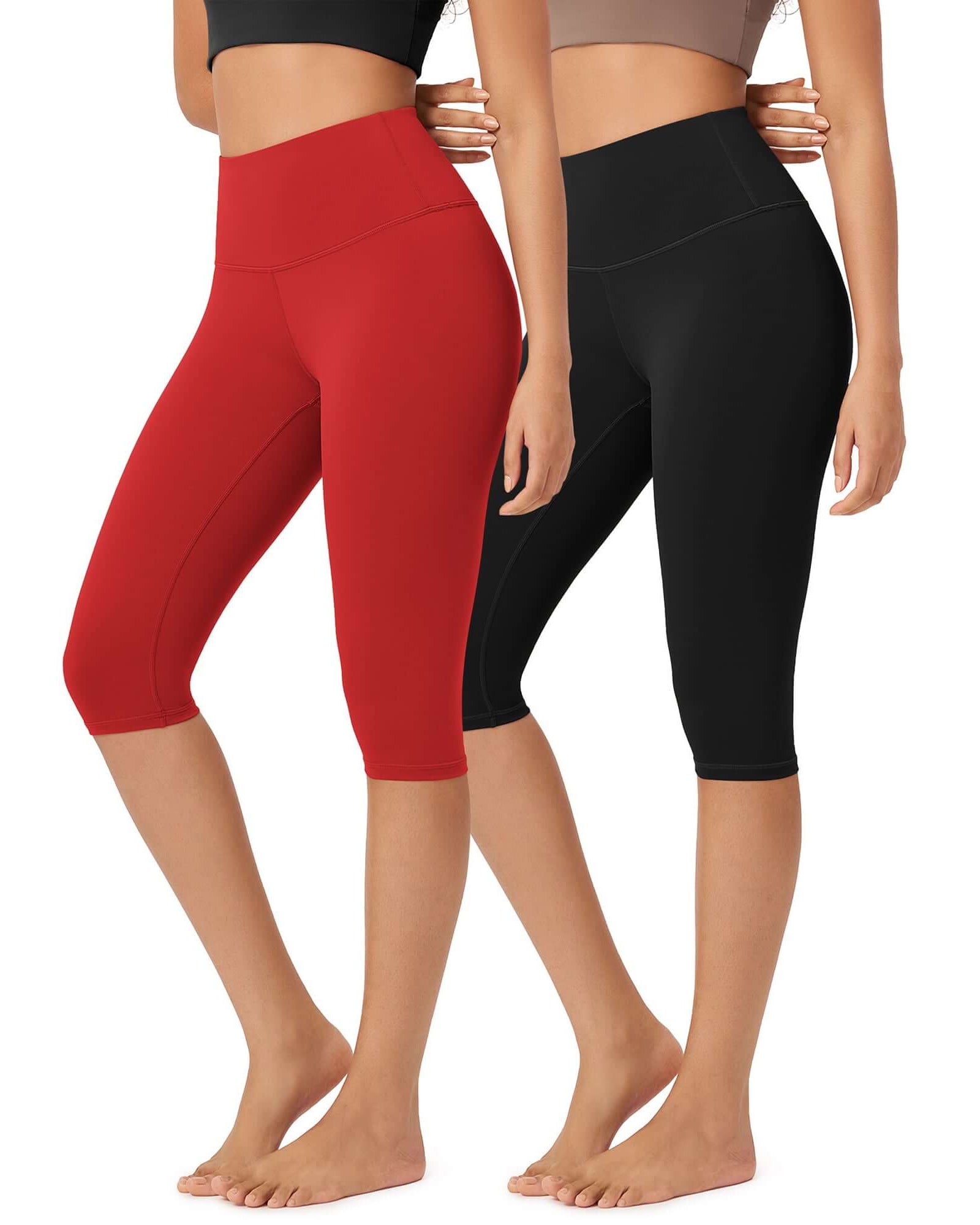 ODLEX 2-Pack 14 High Waist Knee Length Workout Athletic Running Capris Leggings - ododos