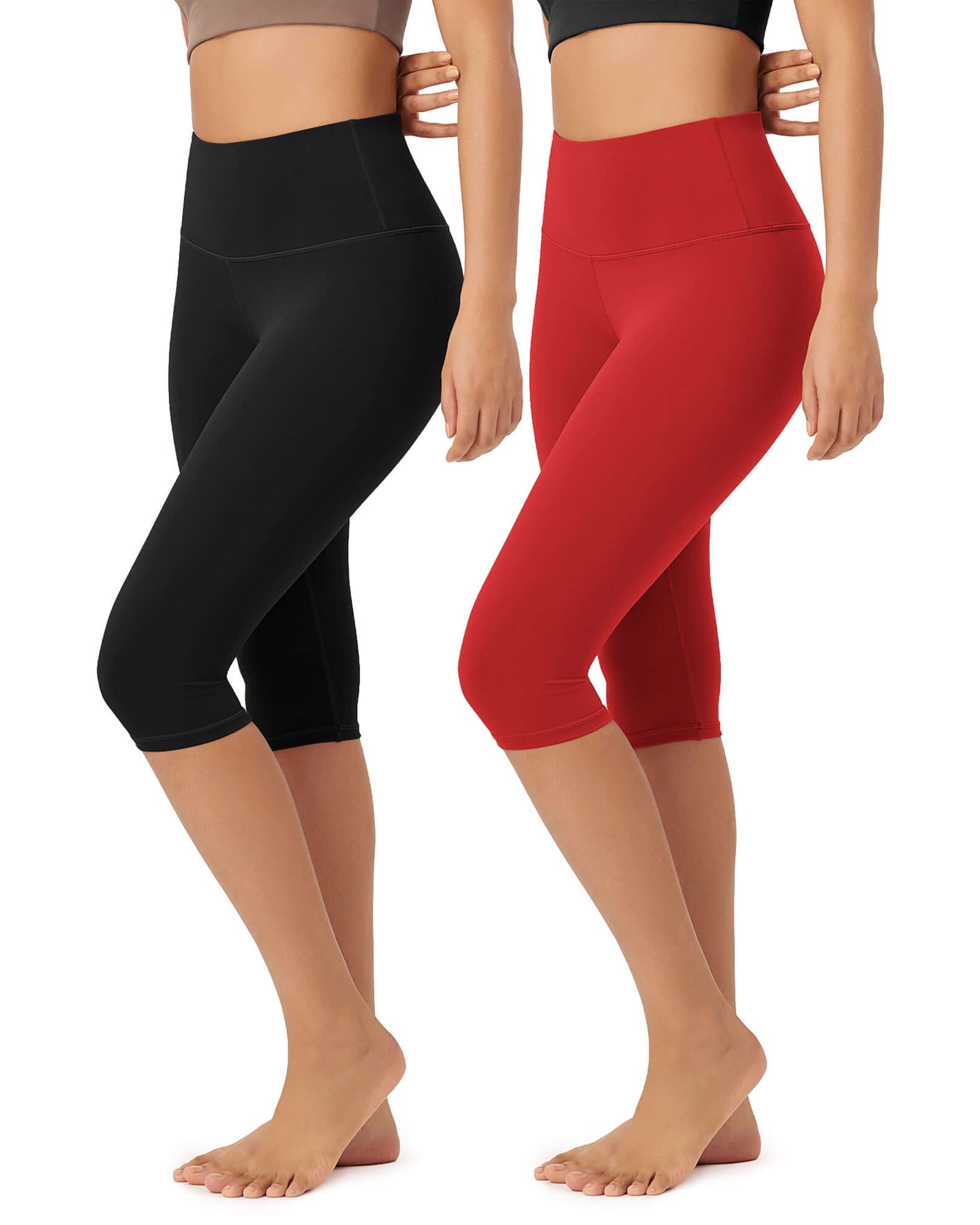 ODLEX 2-Pack 14 High Waist Knee Length Workout Athletic Running Capris Leggings - ododos