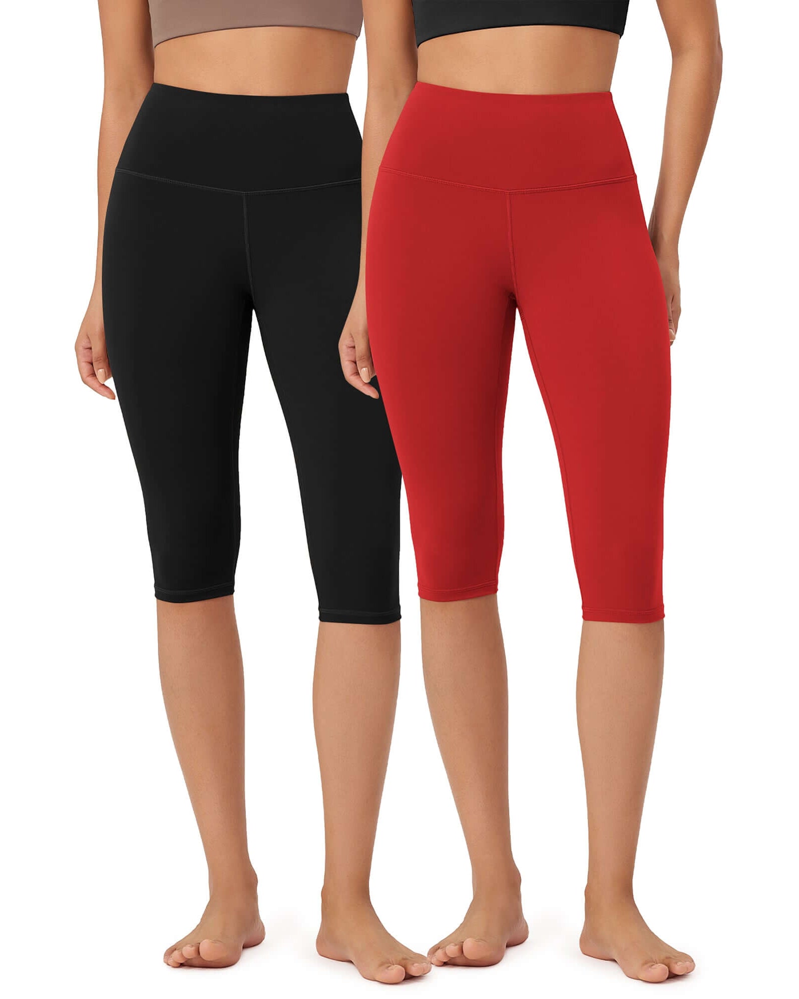 ODLEX 2-Pack 14 High Waist Knee Length Workout Athletic Running Capris Leggings - ododos