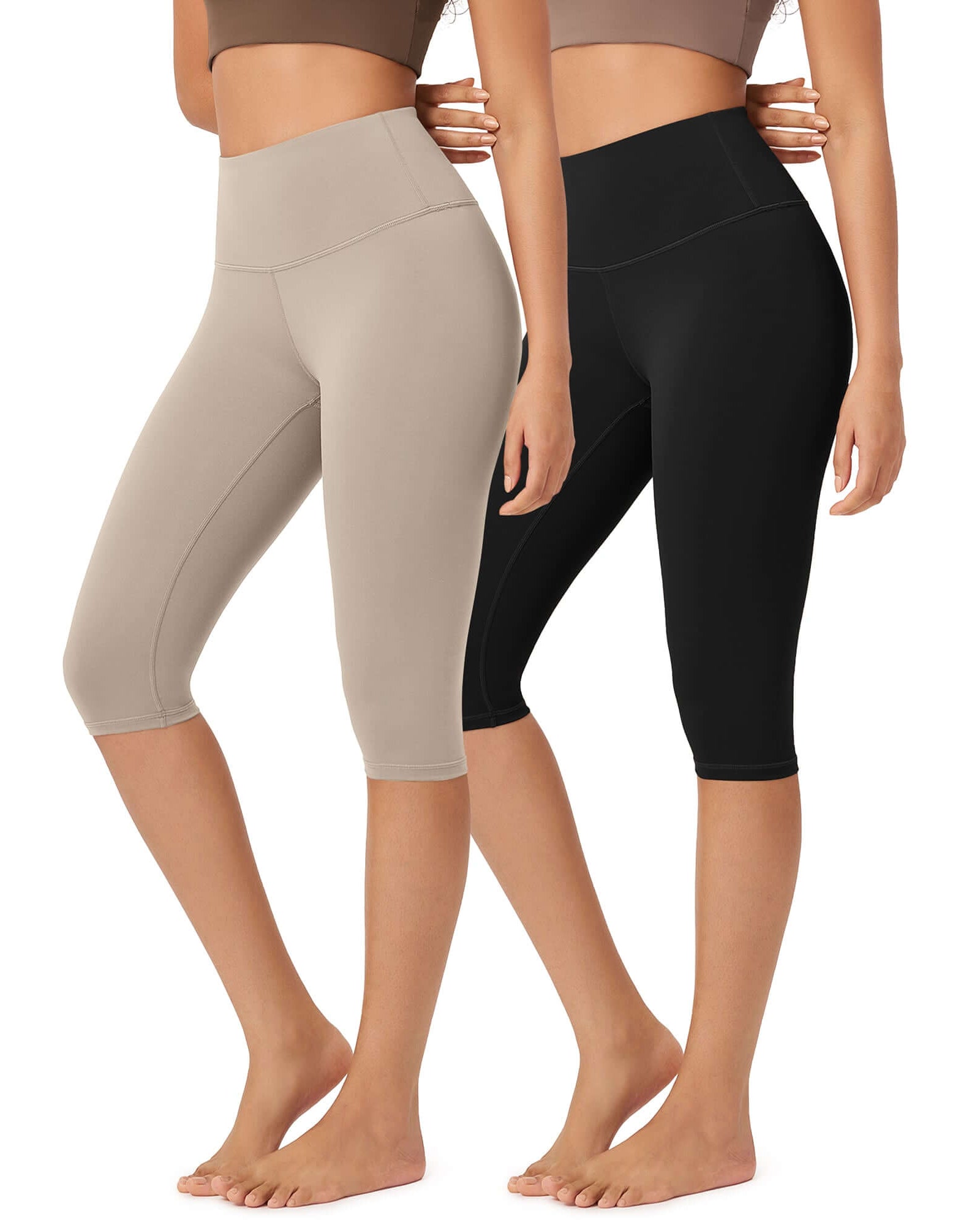 ODLEX 2-Pack 14 High Waist Knee Length Workout Athletic Running Capris Leggings - ododos