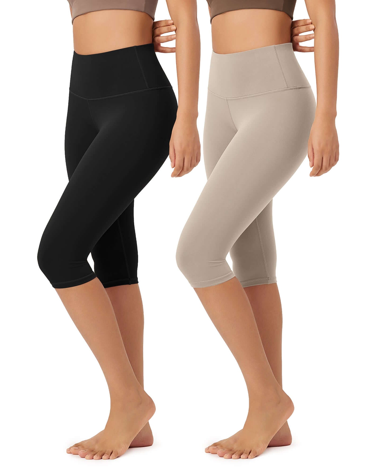 ODLEX 2-Pack 14 High Waist Knee Length Workout Athletic Running Capris Leggings - ododos