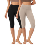 ODLEX 2-Pack 14 High Waist Knee Length Workout Athletic Running Capris Leggings Black+Taupe - ododos