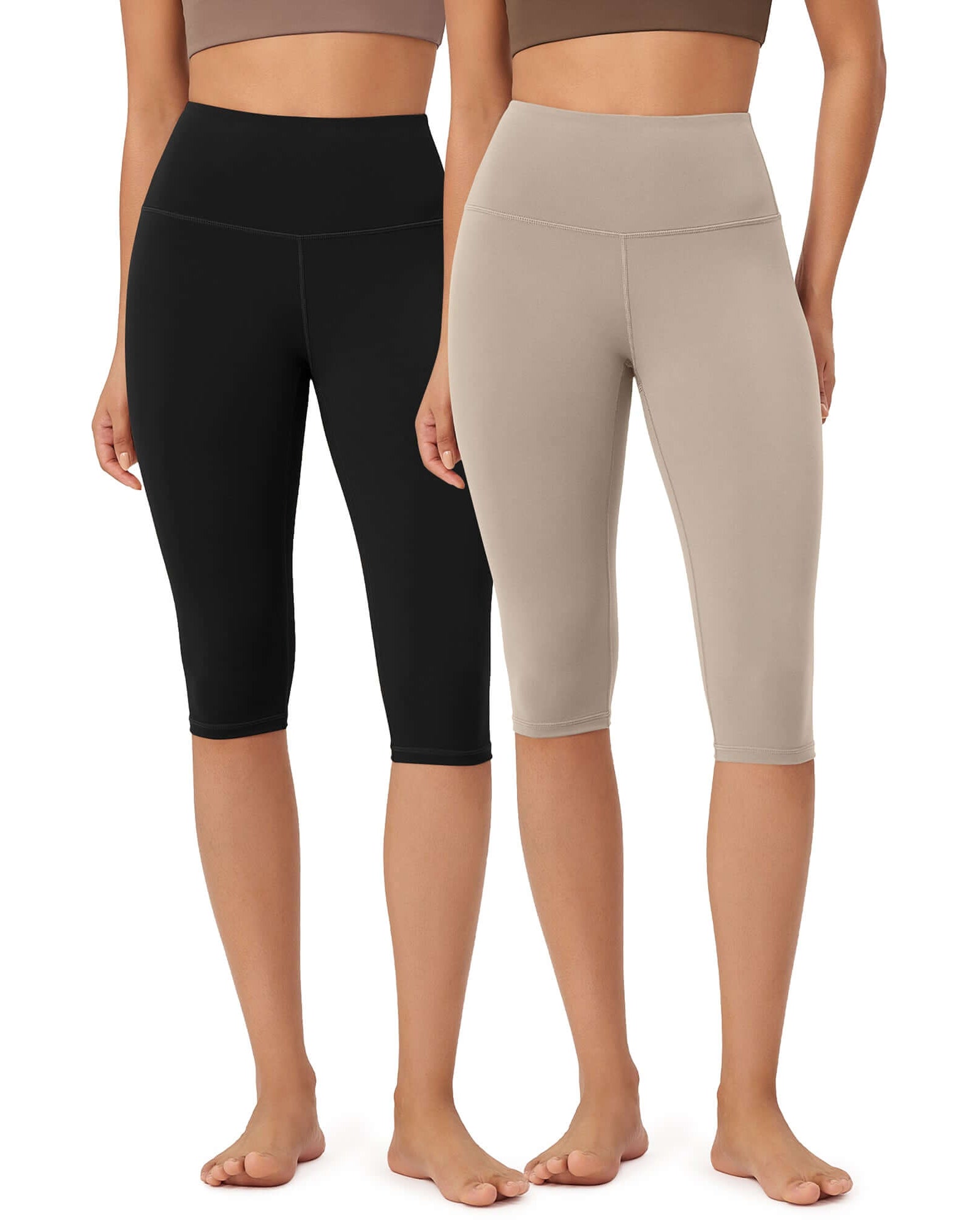 ODLEX 2-Pack 14 High Waist Knee Length Workout Athletic Running Capris Leggings - ododos
