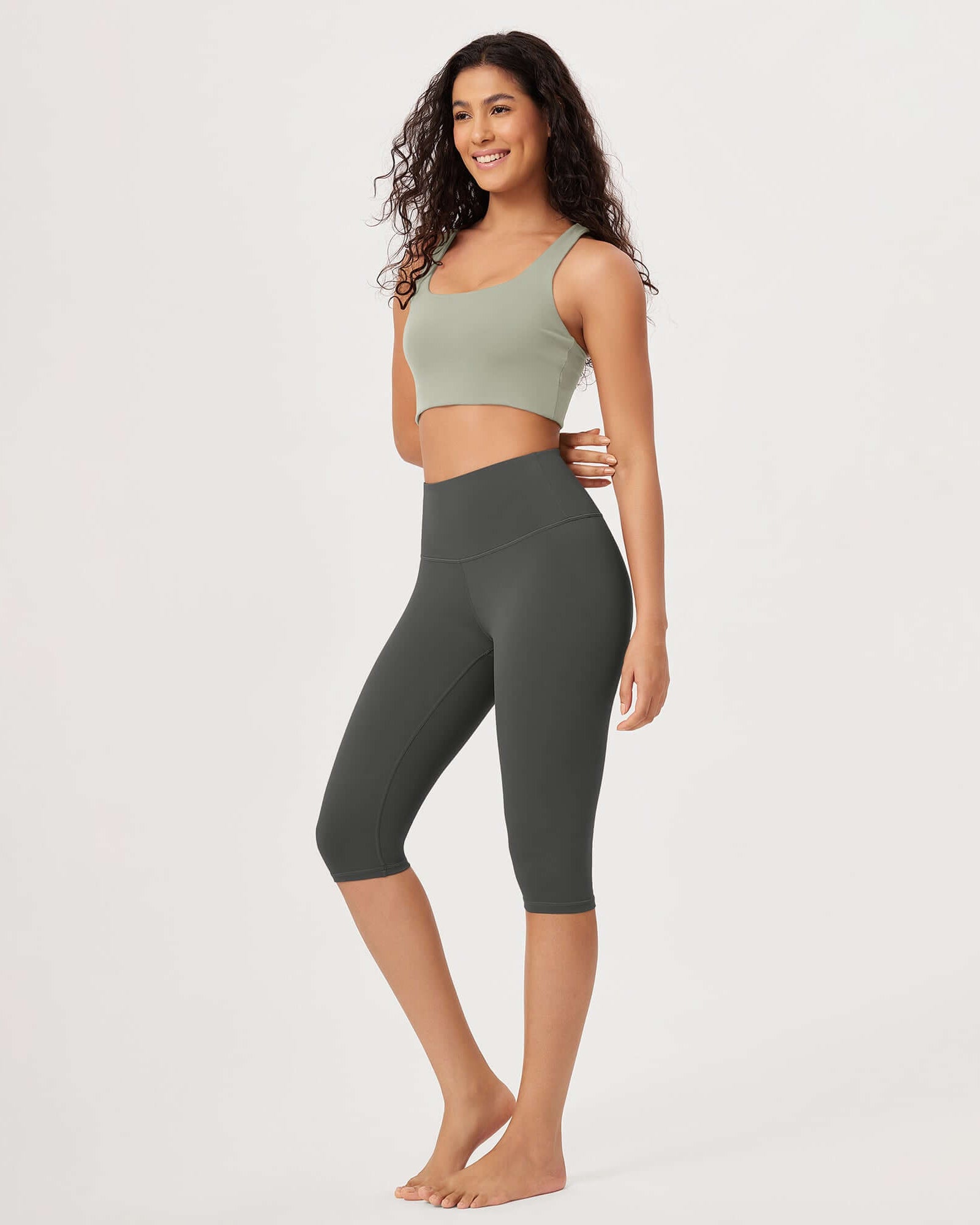 ODLEX 14 High Waist Knee Length Workout Athletic Running Capris Leggings - ododos