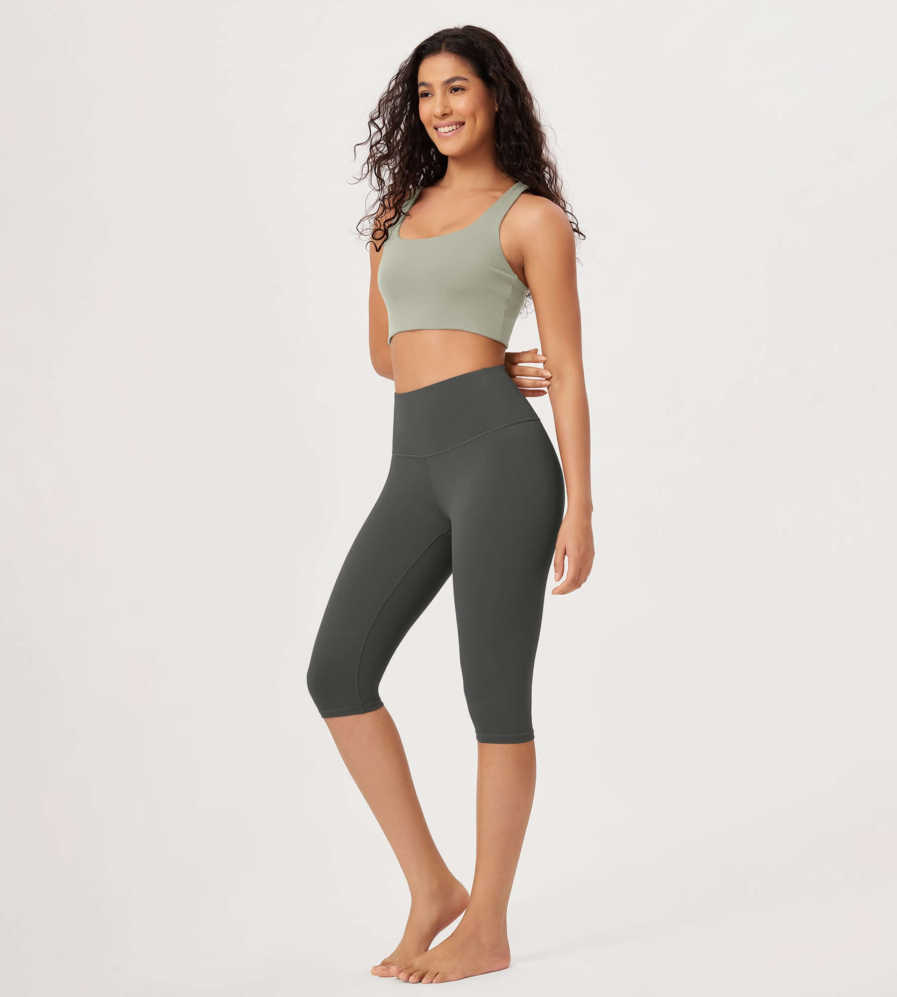 ODLEX 14 High Waist Knee Length Workout Athletic Running Capris Leggings - ododos