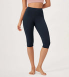 ODLEX 14 High Waist Knee Length Workout Athletic Running Capris Leggings Deep Navy - ododos
