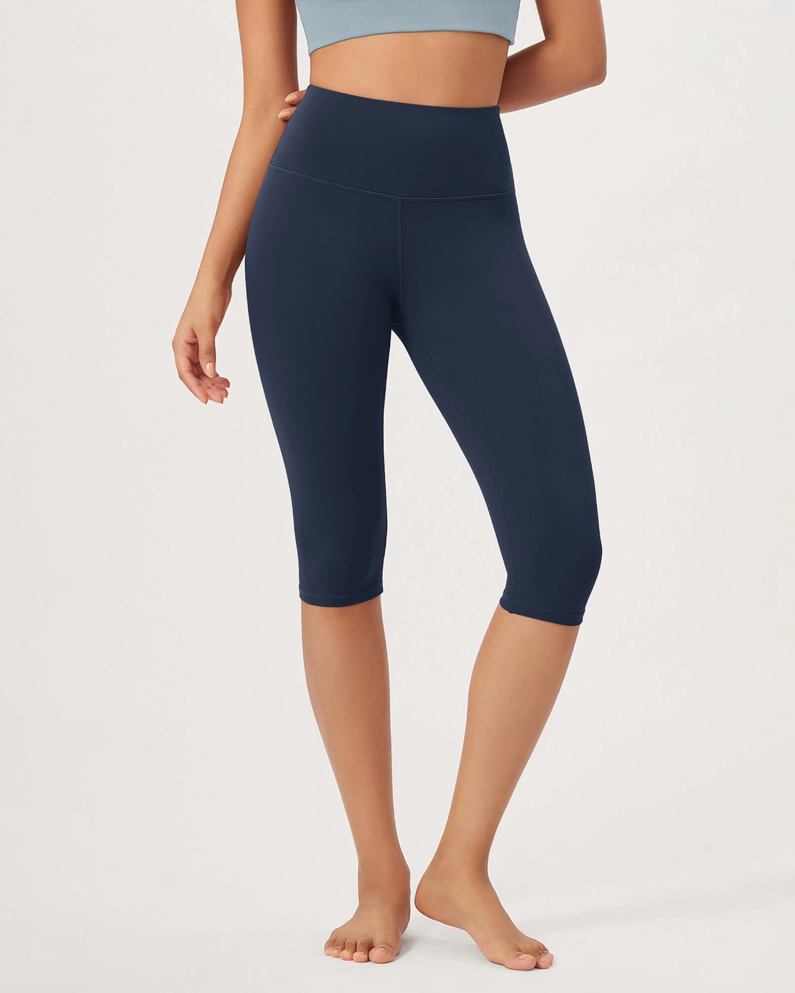 ODLEX 14 High Waist Knee Length Workout Athletic Running Capris Leggings Navy - ododos