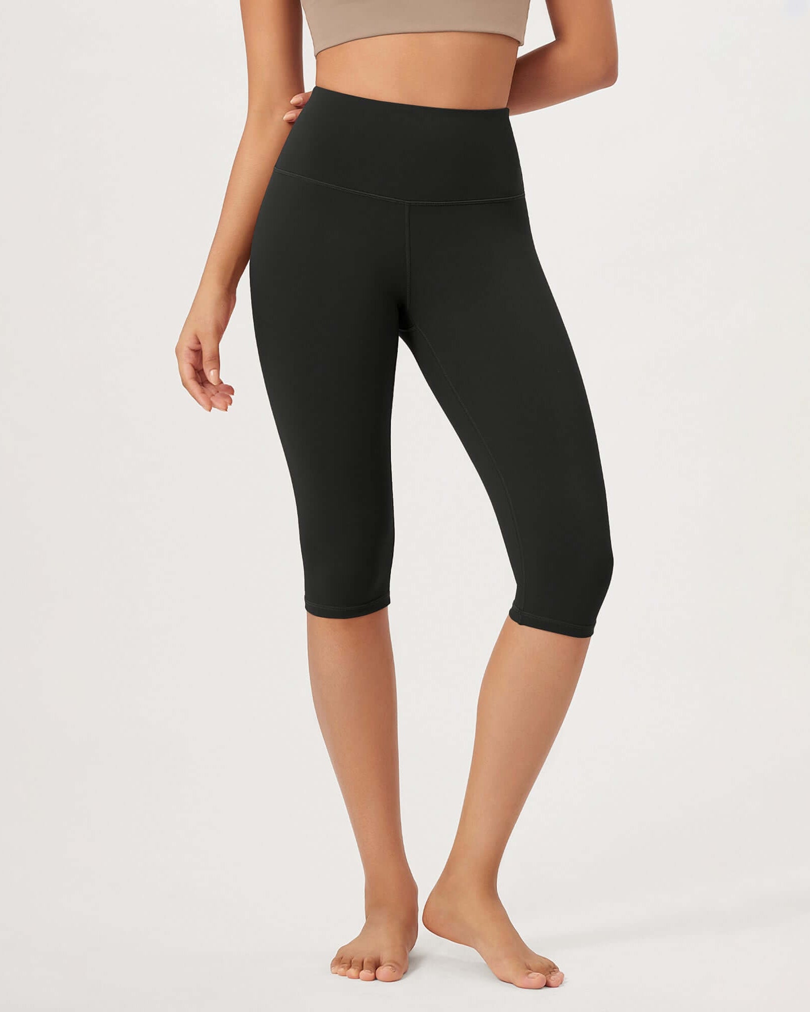 ODLEX 14 High Waist Knee Length Workout Athletic Running Capris Leggings Onyx Black Grey - ododos