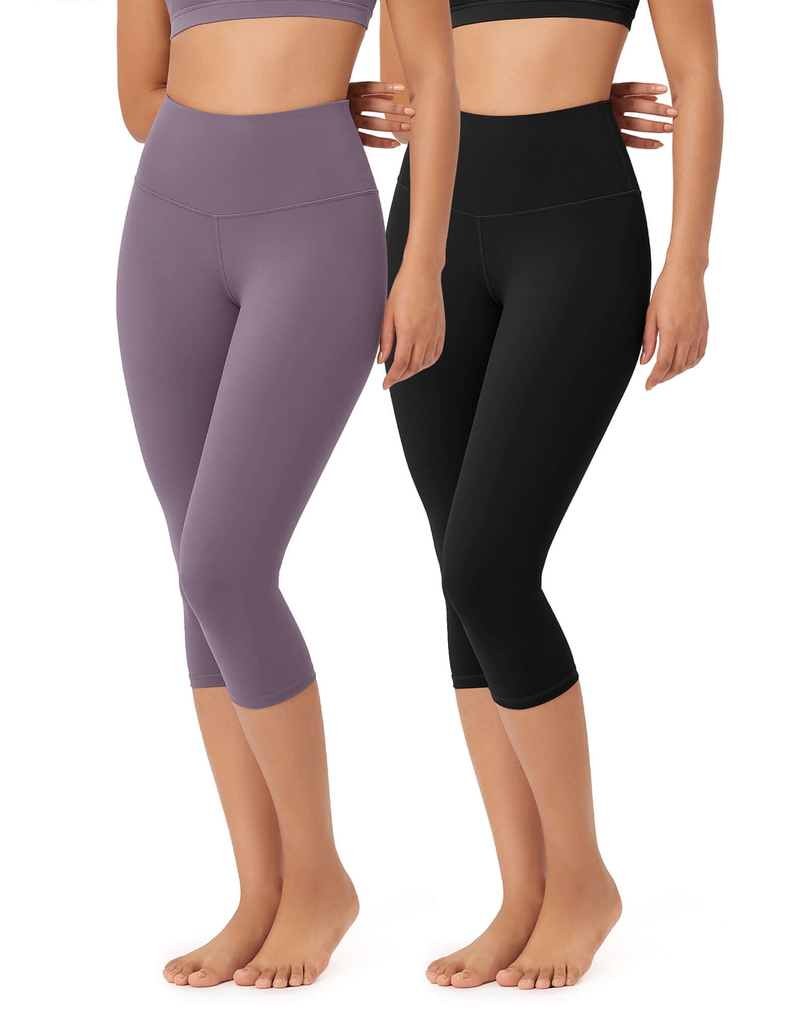 ODLEX 2-Pack 19 High Waist Knee Length Workout Athletic Running Capris Leggings - ododos