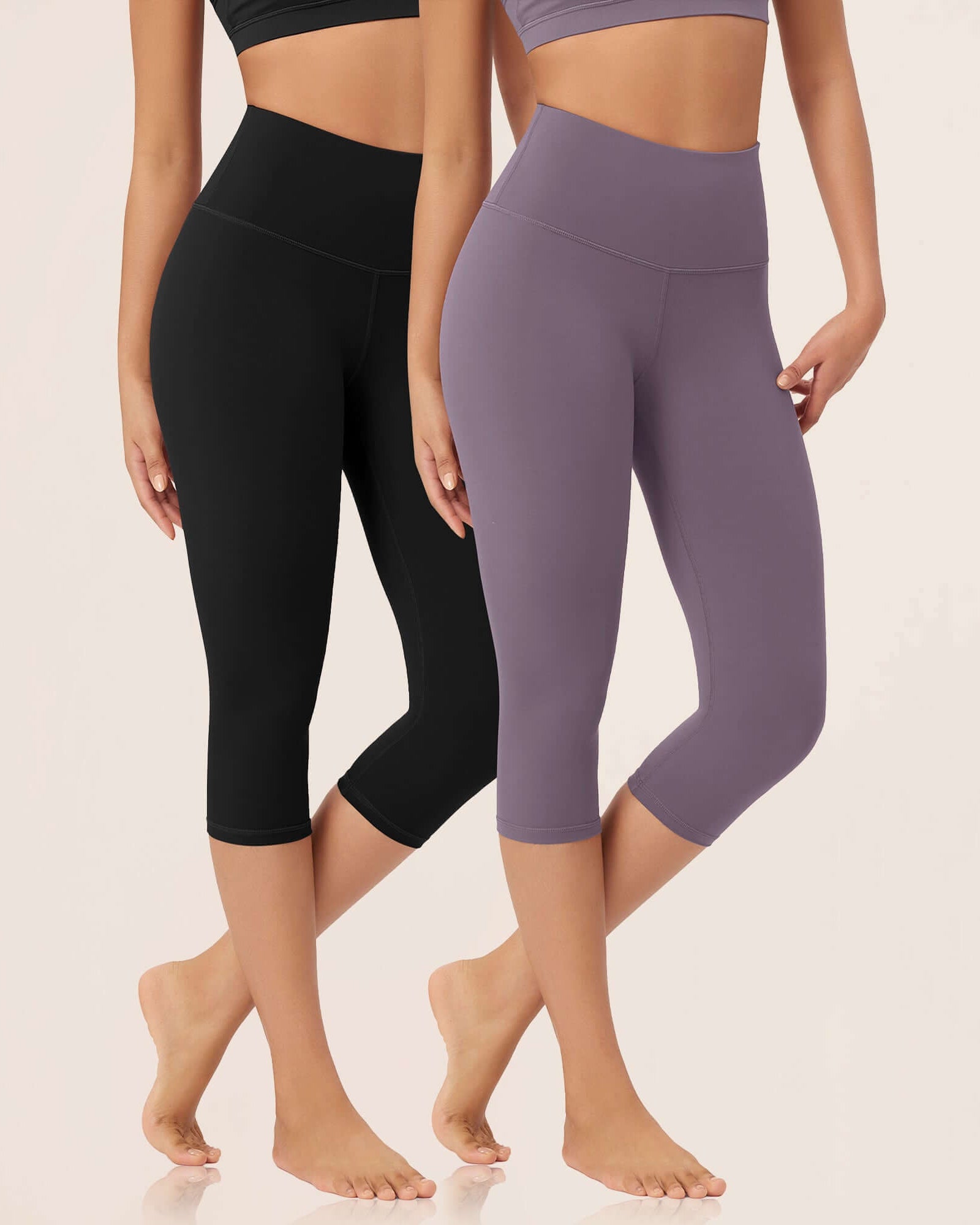 ODLEX 2-Pack 19 High Waist Knee Length Workout Athletic Running Capris Leggings - ododos