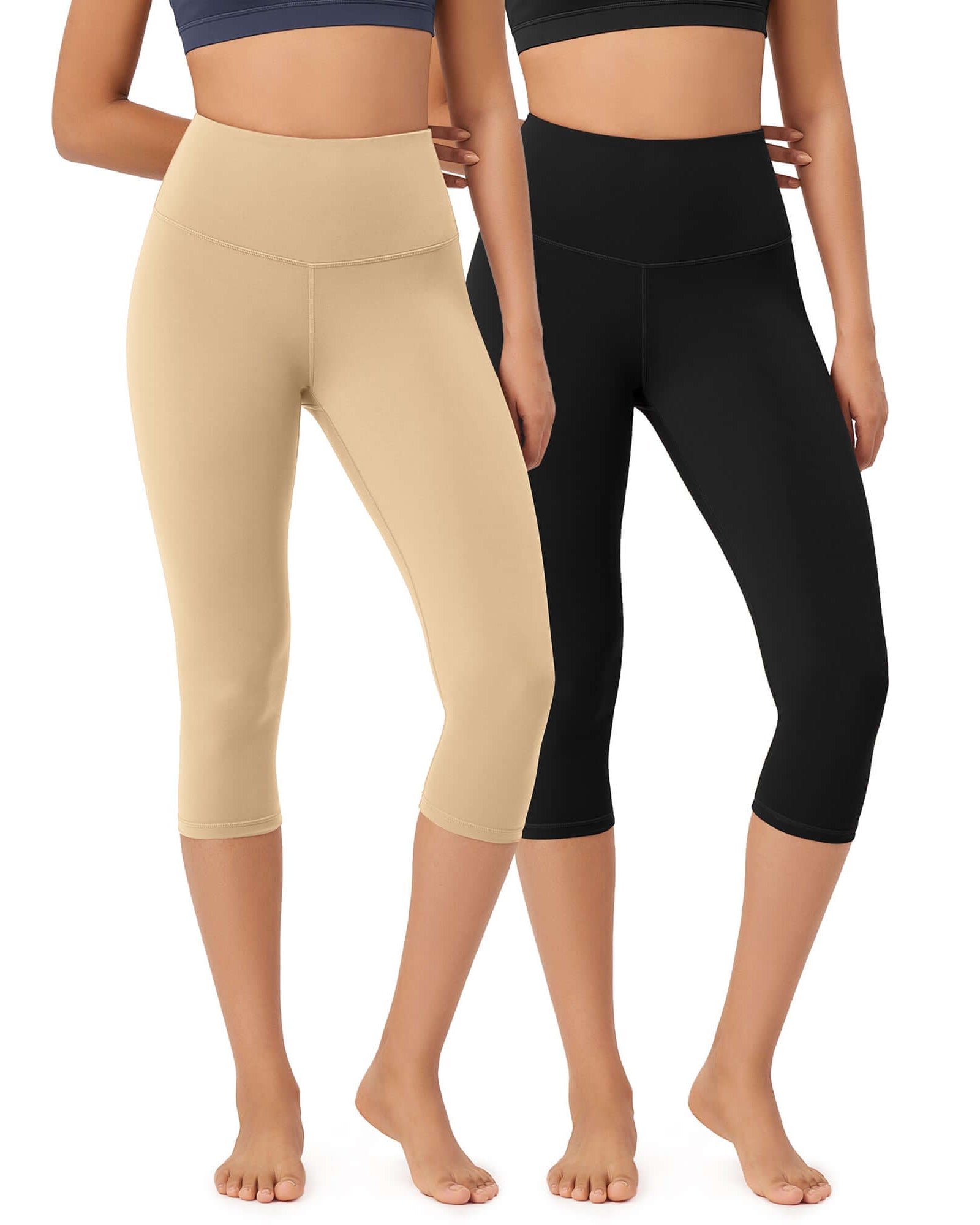 ODLEX 2-Pack 19 High Waist Knee Length Workout Athletic Running Capris Leggings - ododos