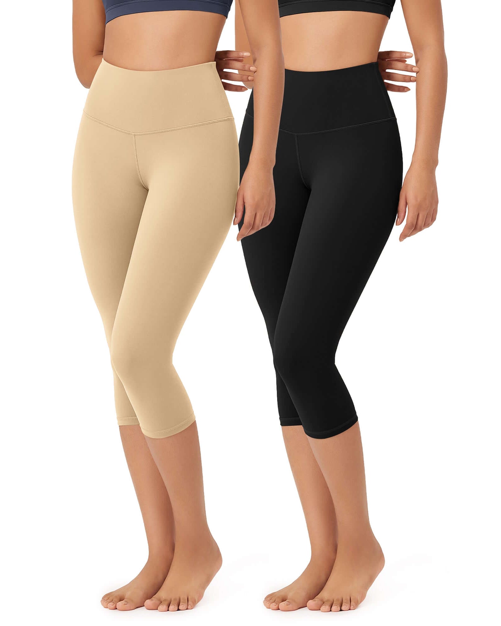 ODLEX 2-Pack 19 High Waist Knee Length Workout Athletic Running Capris Leggings - ododos