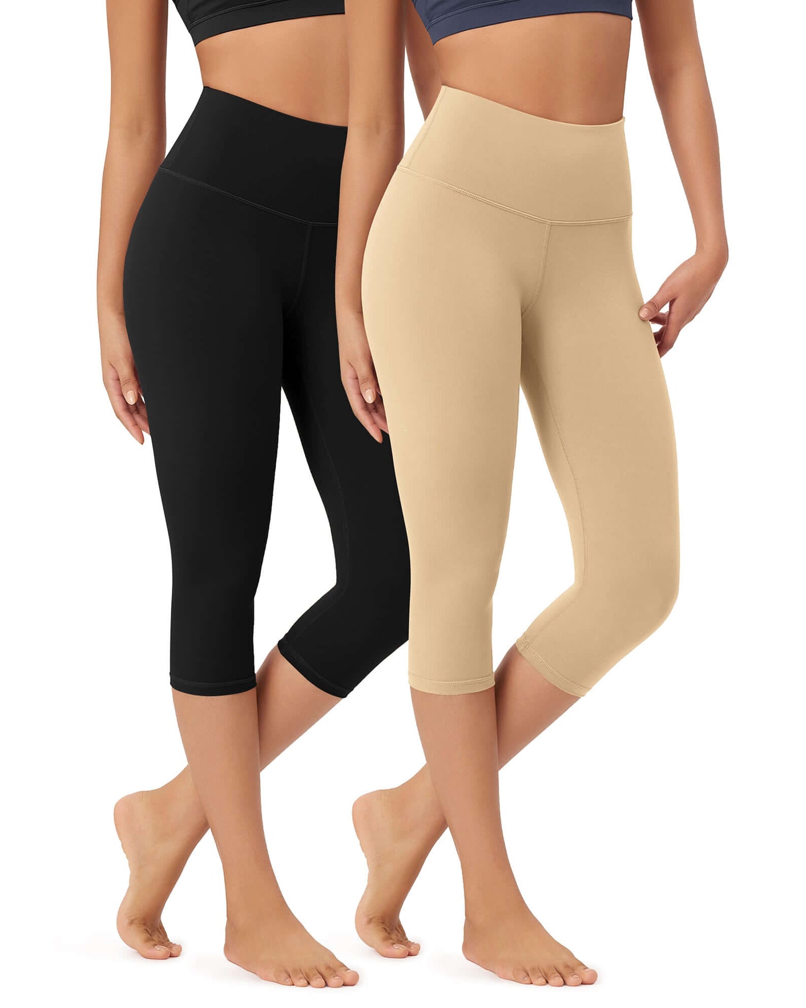 ODLEX 2-Pack 19 High Waist Knee Length Workout Athletic Running Capris Leggings - ododos
