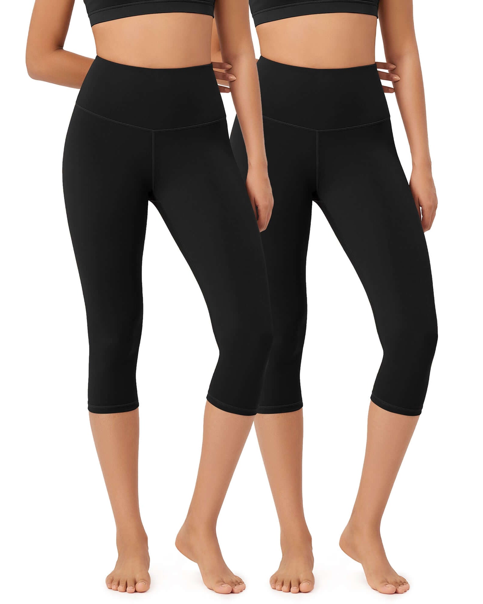 ODLEX 2-Pack 19 High Waist Knee Length Workout Athletic Running Capris Leggings Black+Black - ododos