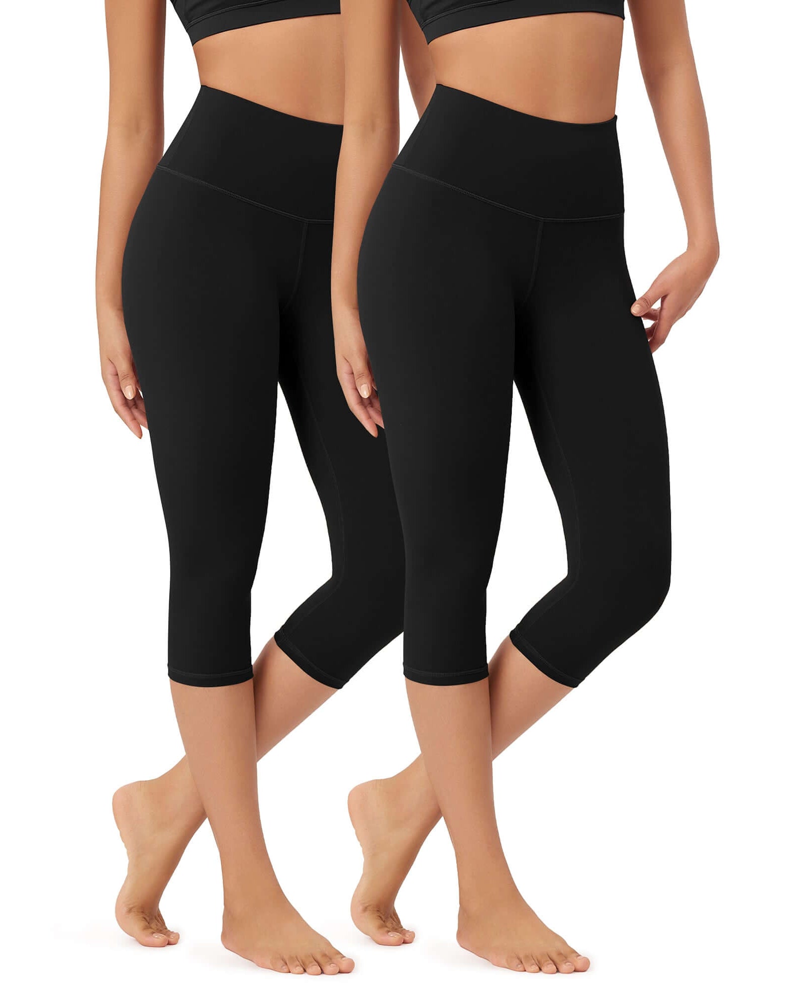 ODLEX 2-Pack 19 High Waist Knee Length Workout Athletic Running Capris Leggings - ododos