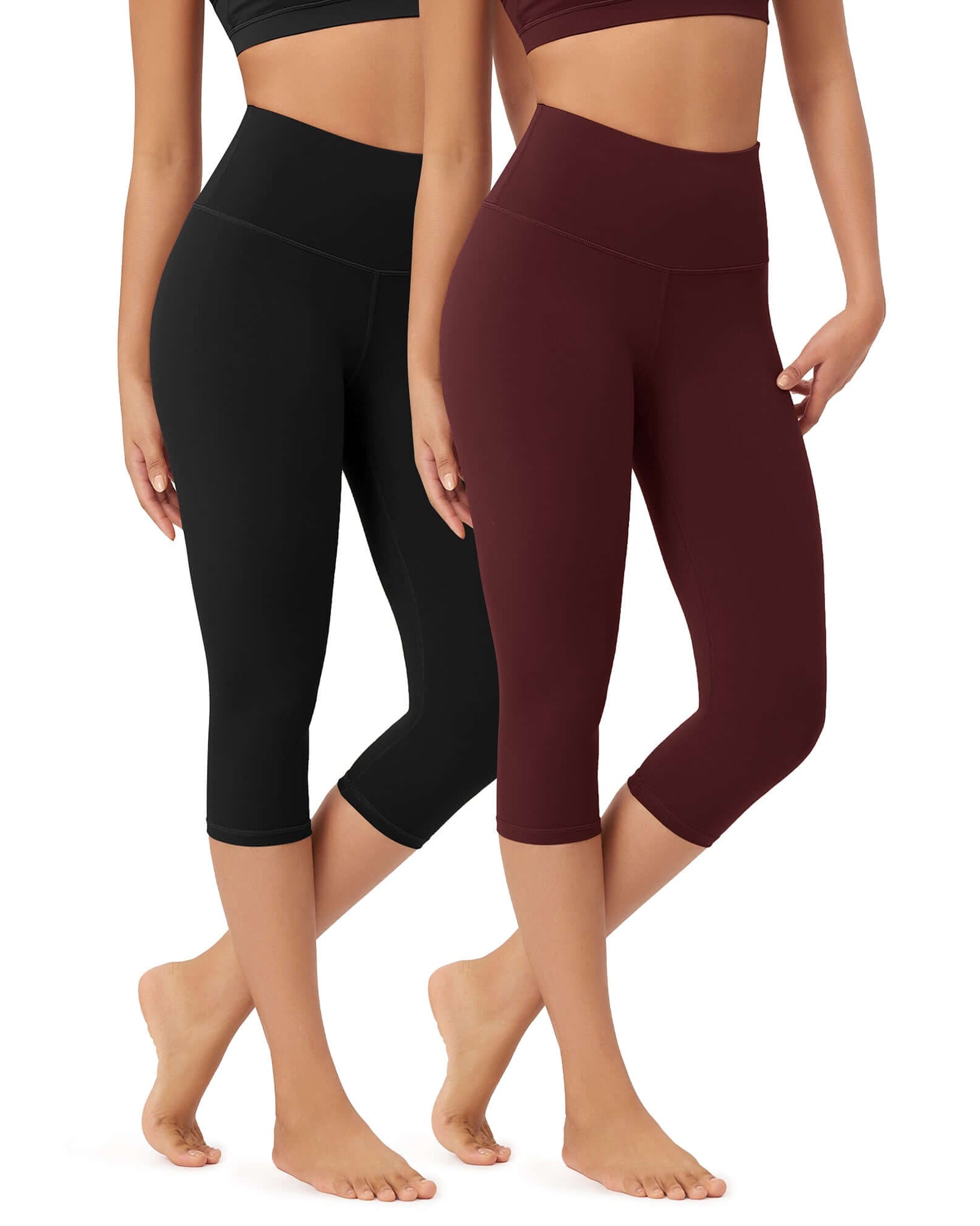 ODLEX 2-Pack 19 High Waist Knee Length Workout Athletic Running Capris Leggings - ododos