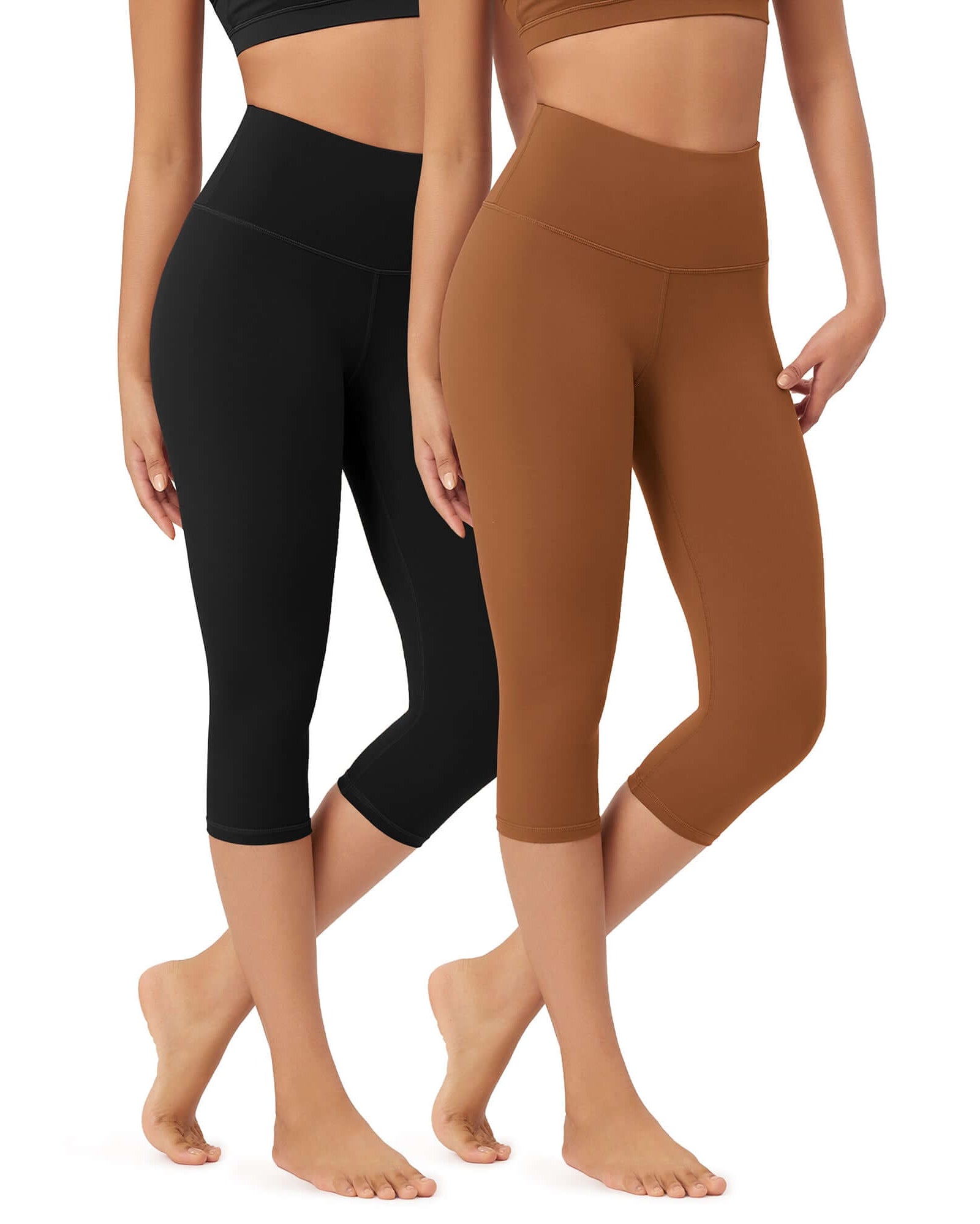 ODLEX 2-Pack 19 High Waist Knee Length Workout Athletic Running Capris Leggings - ododos