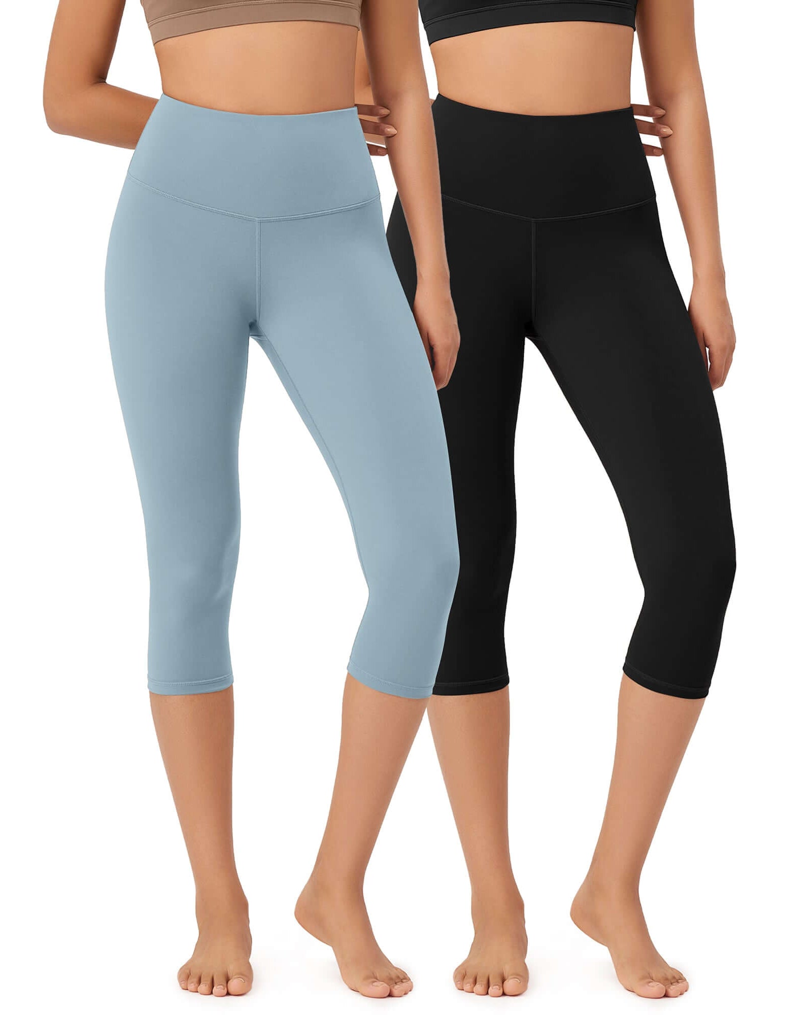ODLEX 2-Pack 19 High Waist Knee Length Workout Athletic Running Capris Leggings - ododos
