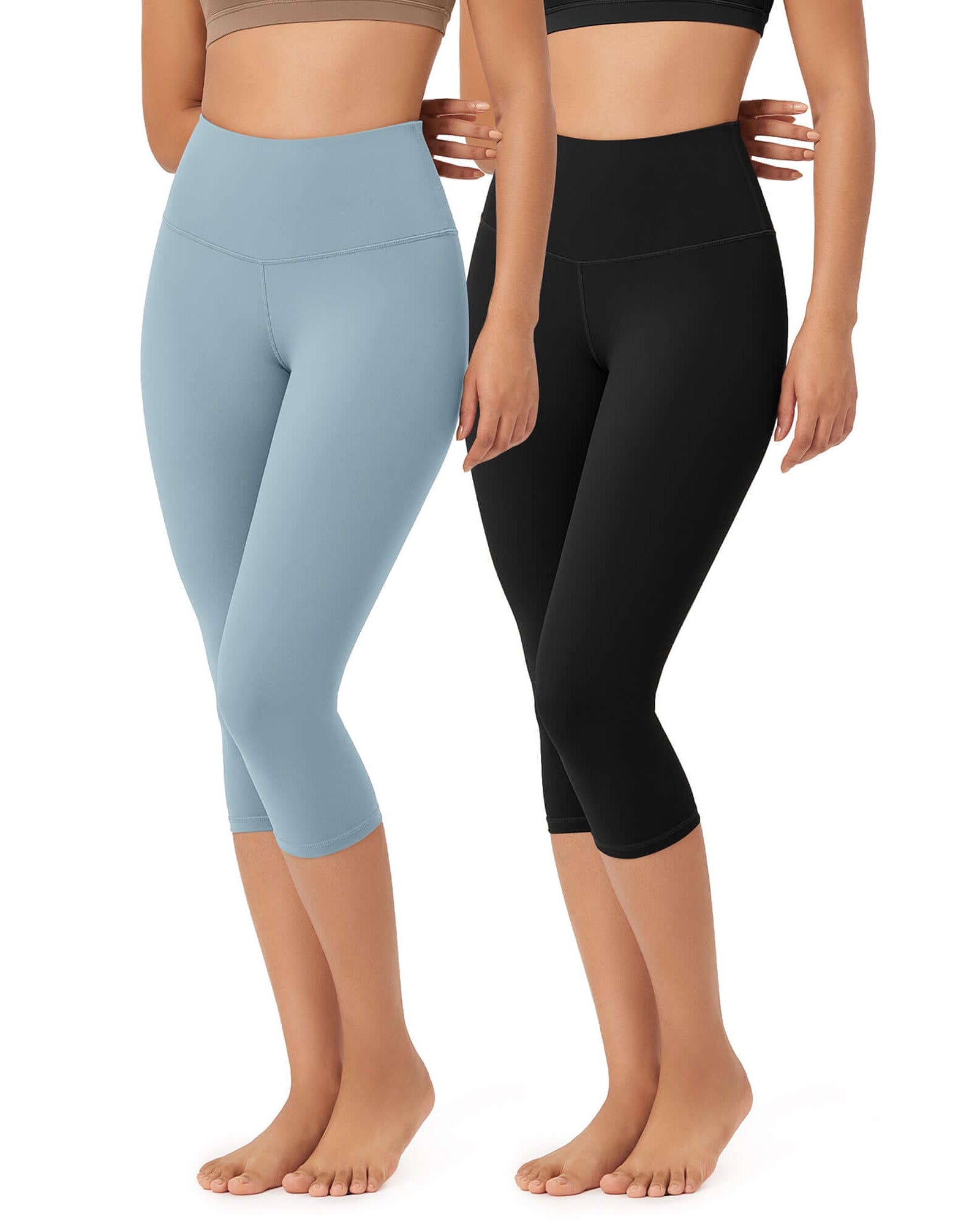 ODLEX 2-Pack 19 High Waist Knee Length Workout Athletic Running Capris Leggings - ododos
