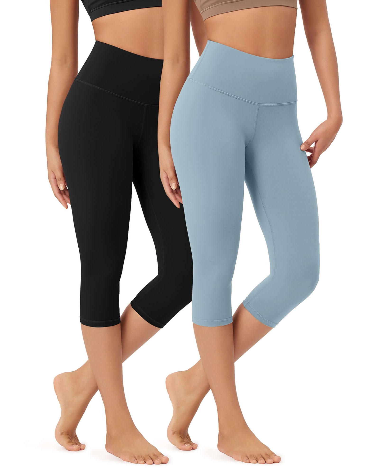 ODLEX 2-Pack 19 High Waist Knee Length Workout Athletic Running Capris Leggings - ododos
