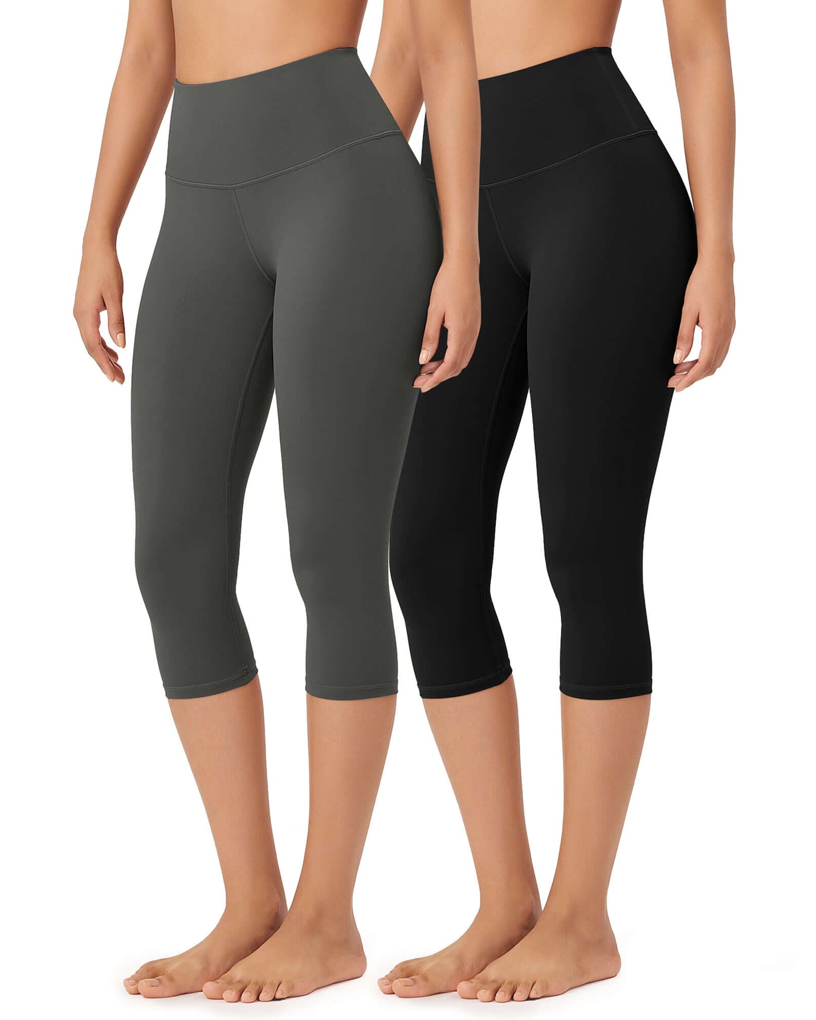 ODLEX 2-Pack 19 High Waist Knee Length Workout Athletic Running Capris Leggings - ododos
