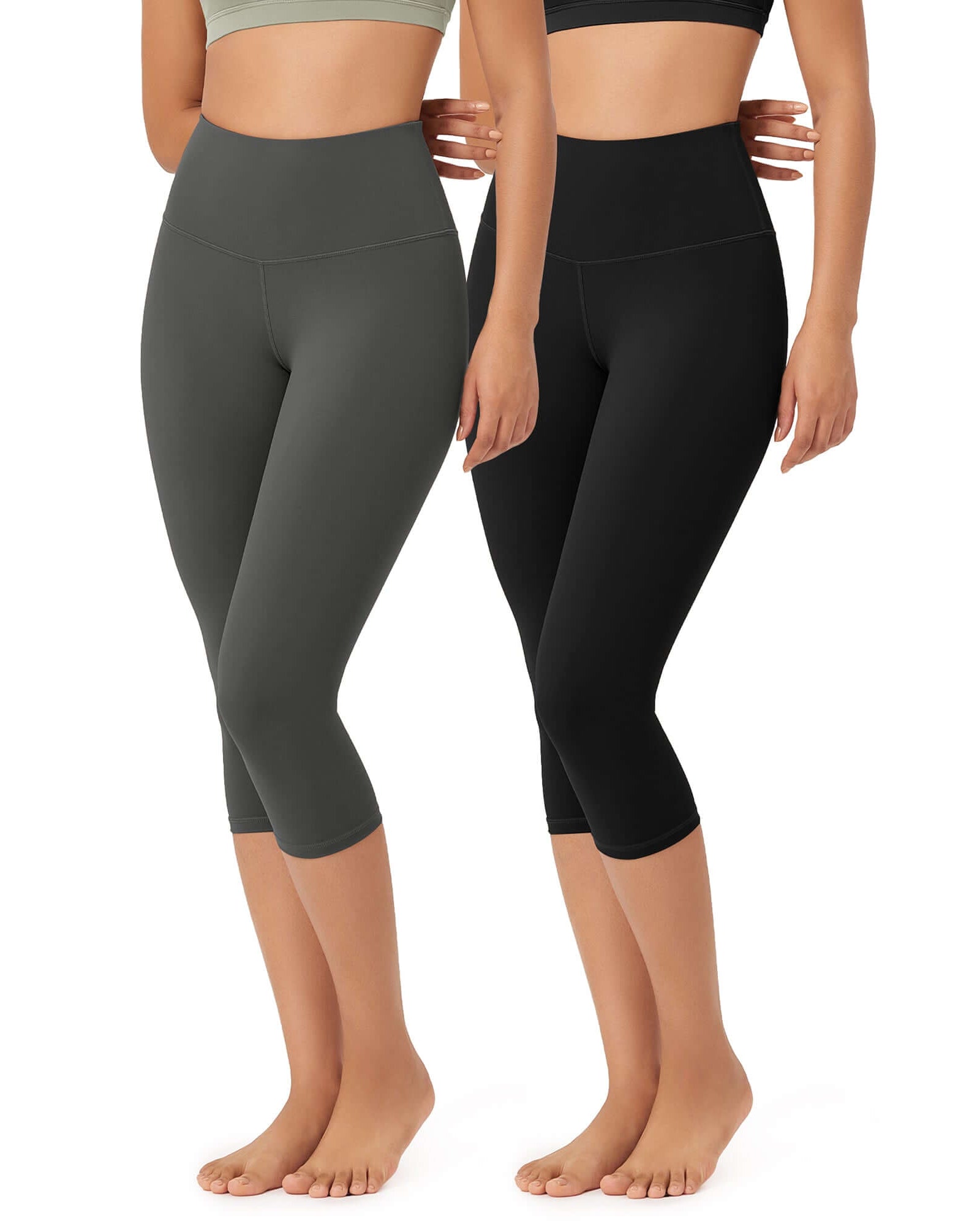 ODLEX 2-Pack 19 High Waist Knee Length Workout Athletic Running Capris Leggings - ododos