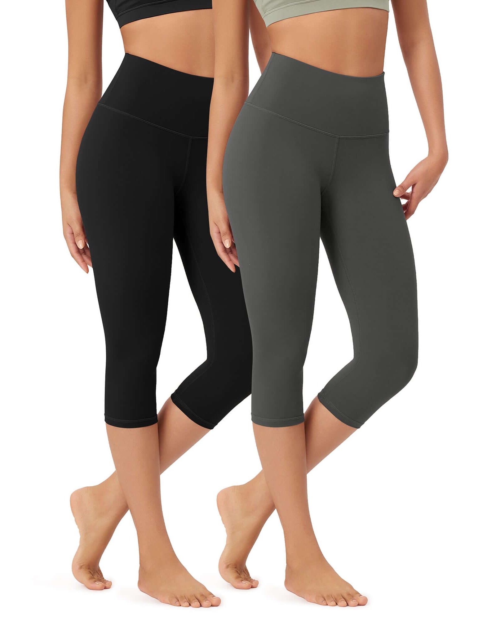ODLEX 2-Pack 19 High Waist Knee Length Workout Athletic Running Capris Leggings - ododos