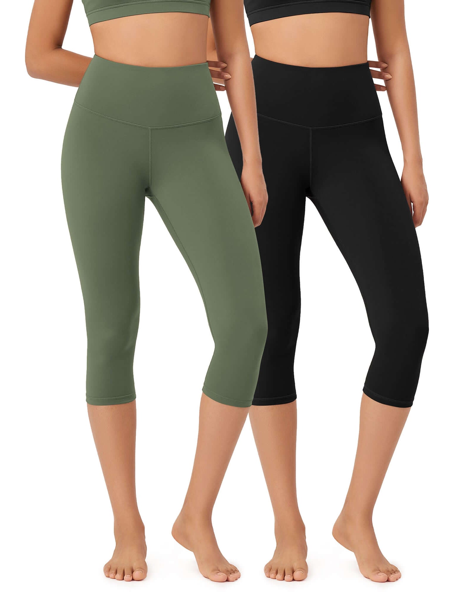 ODLEX 2-Pack 19 High Waist Knee Length Workout Athletic Running Capris Leggings - ododos