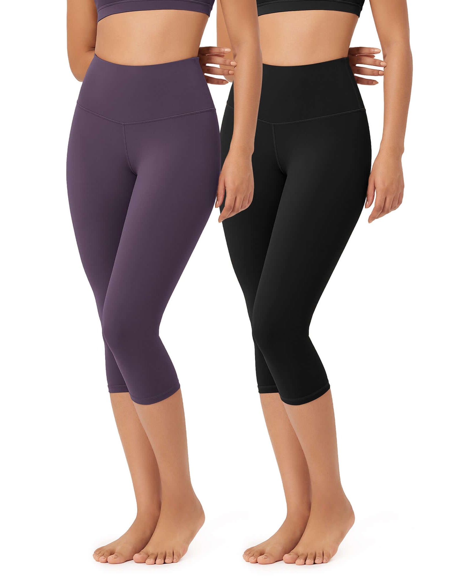 ODLEX 2-Pack 19 High Waist Knee Length Workout Athletic Running Capris Leggings - ododos