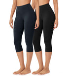 ODLEX 2-Pack 19 High Waist Knee Length Workout Athletic Running Capris Leggings - ododos