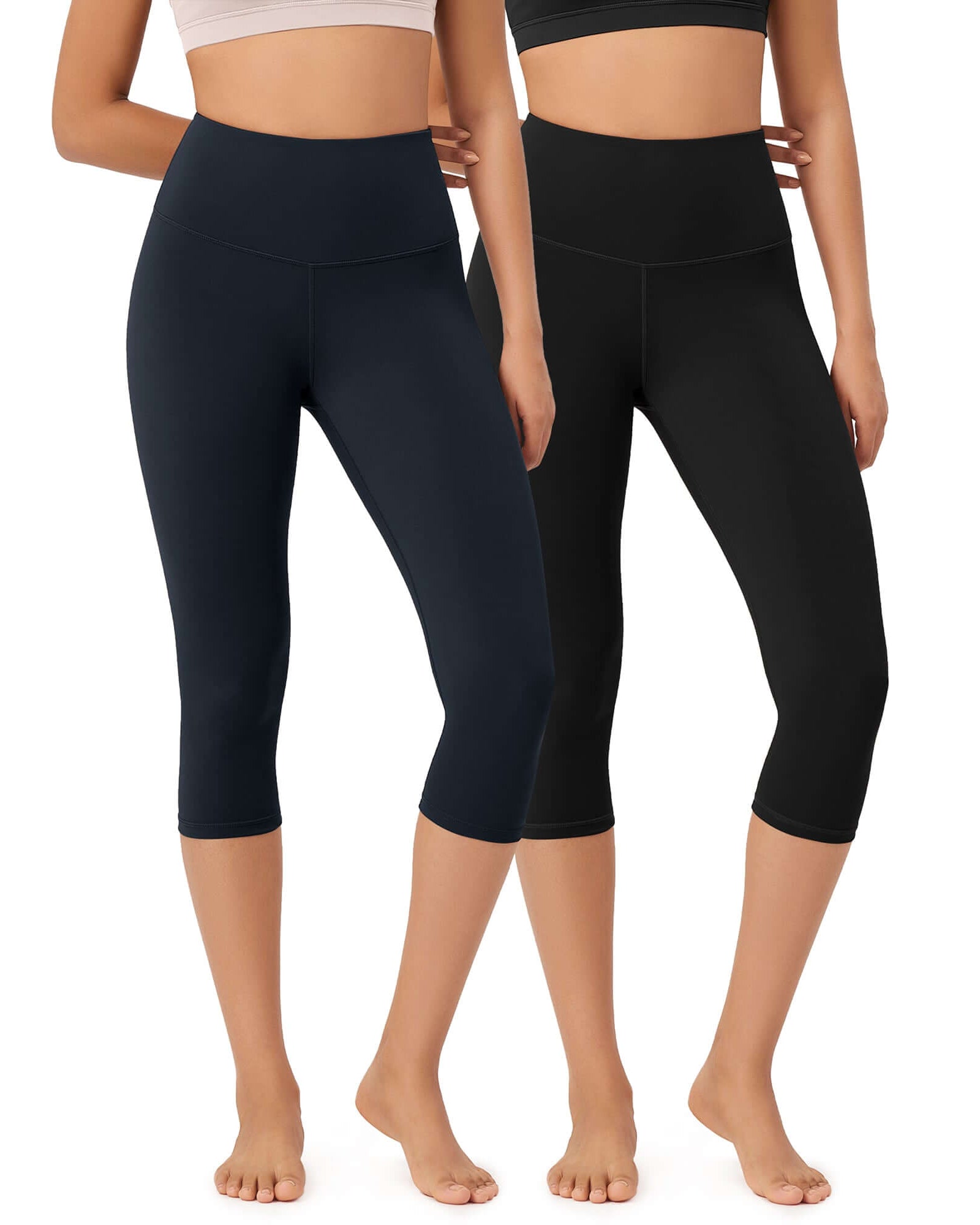 ODLEX 2-Pack 19 High Waist Knee Length Workout Athletic Running Capris Leggings Black+Deep Navy - ododos