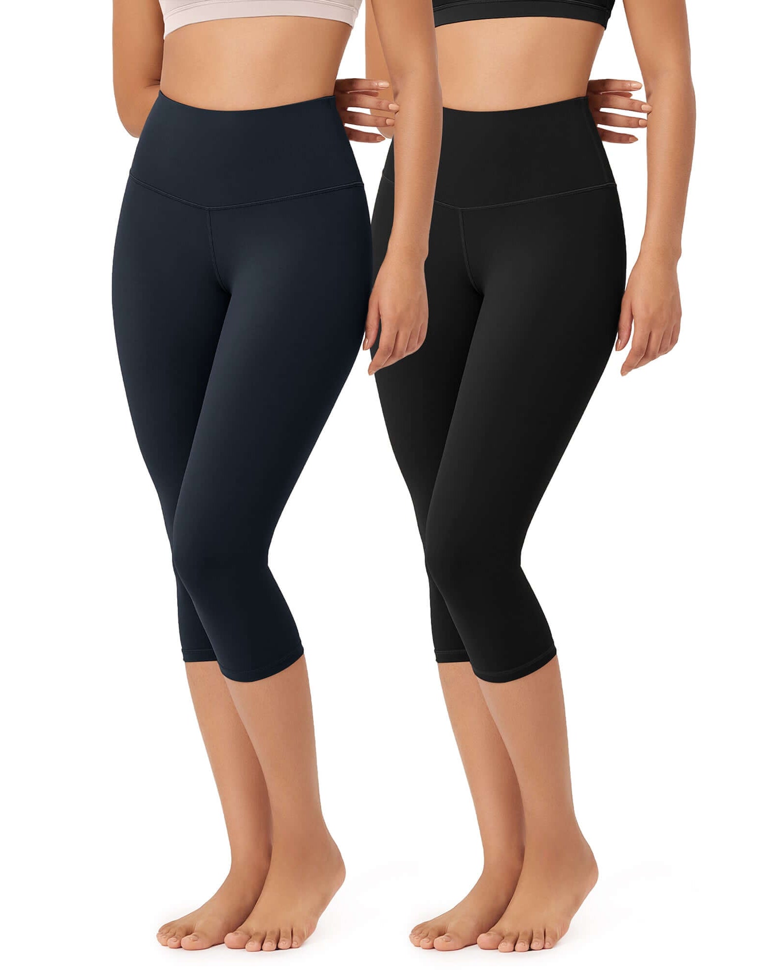 ODLEX 2-Pack 19 High Waist Knee Length Workout Athletic Running Capris Leggings - ododos