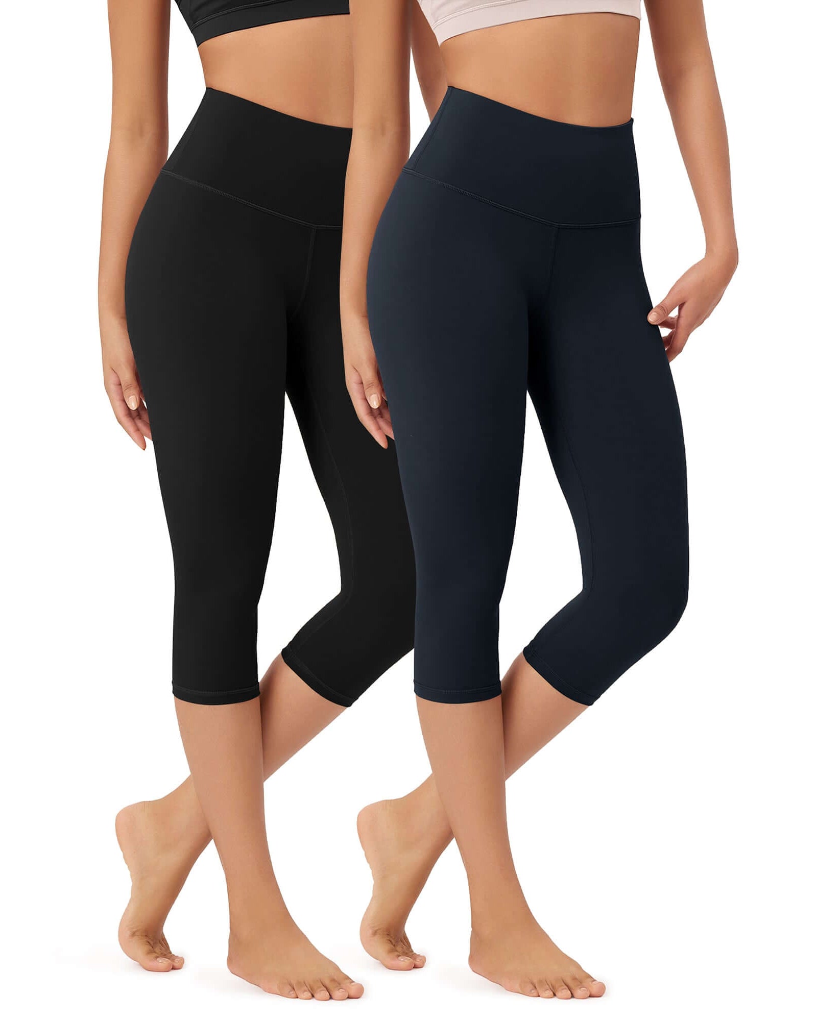 ODLEX 2-Pack 19 High Waist Knee Length Workout Athletic Running Capris Leggings - ododos